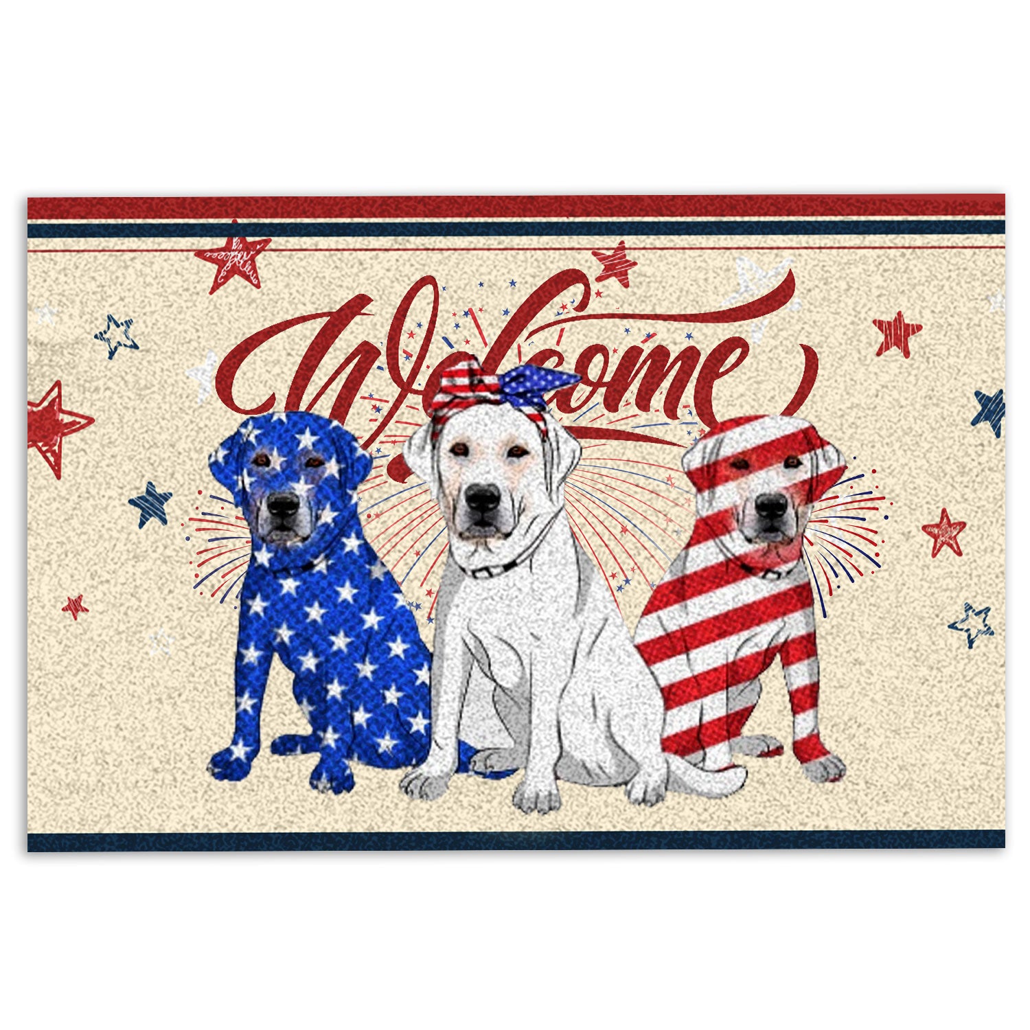 Labrador Retriever Rubber Doormat, Labrador Retriever Patriotic American 4Th July Independence Day Welcome, Indoor Outdoor Door Mat, Home Decor