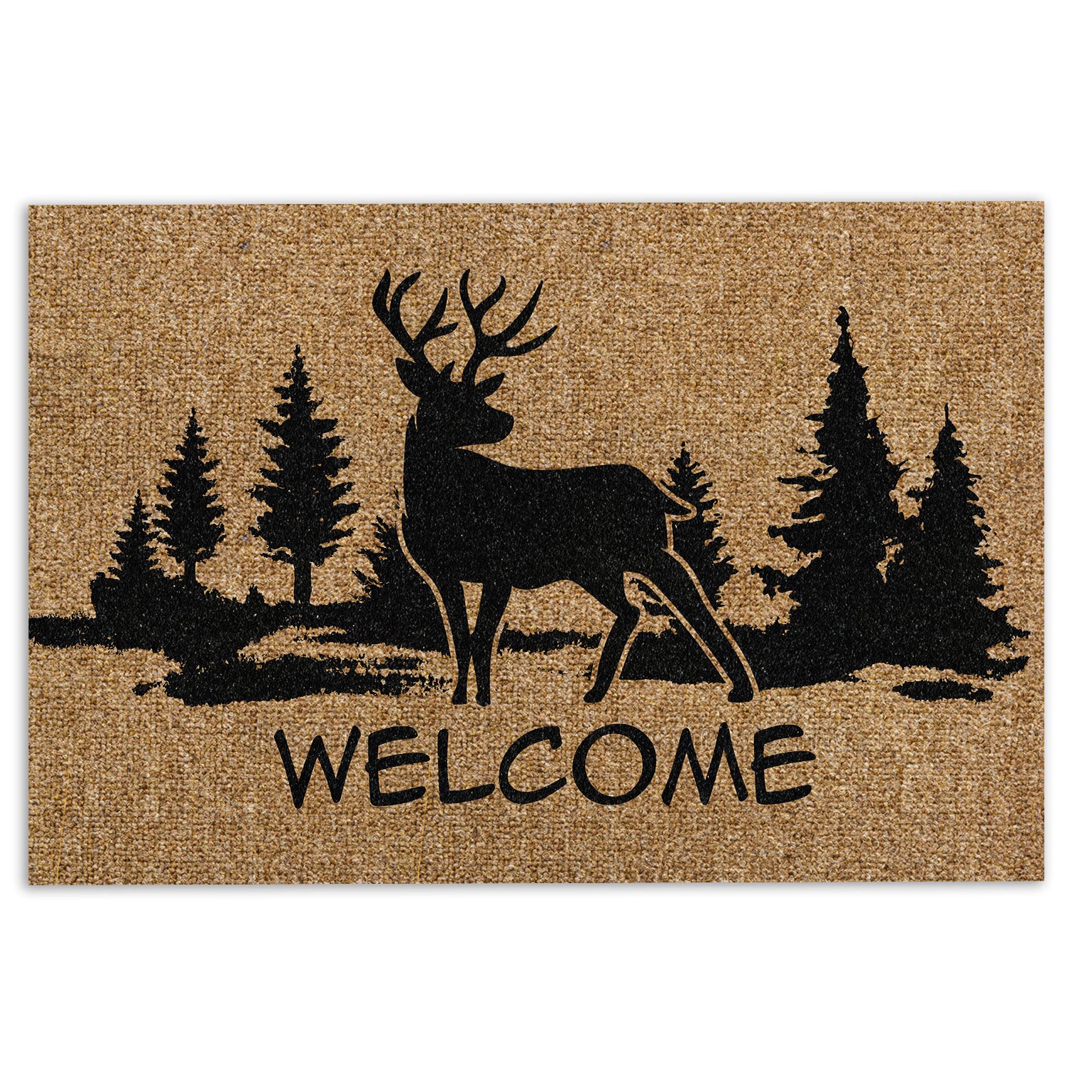 Hunting Rubber Doormat, Deer Hunting Forest Brown Pattern Welcome Doormat, Indoor Outdoor Door Mat, Home Decor