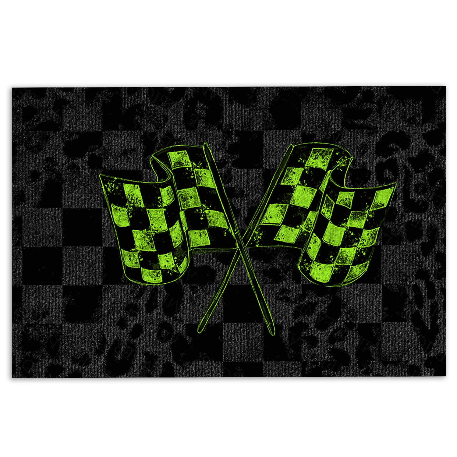 Racing Rubber Doormat, Racing Green Checkered Flag, Crossed, Motorsport, Car, Winner Welcome Doormat, Indoor Outdoor Door Mat, Home Decor