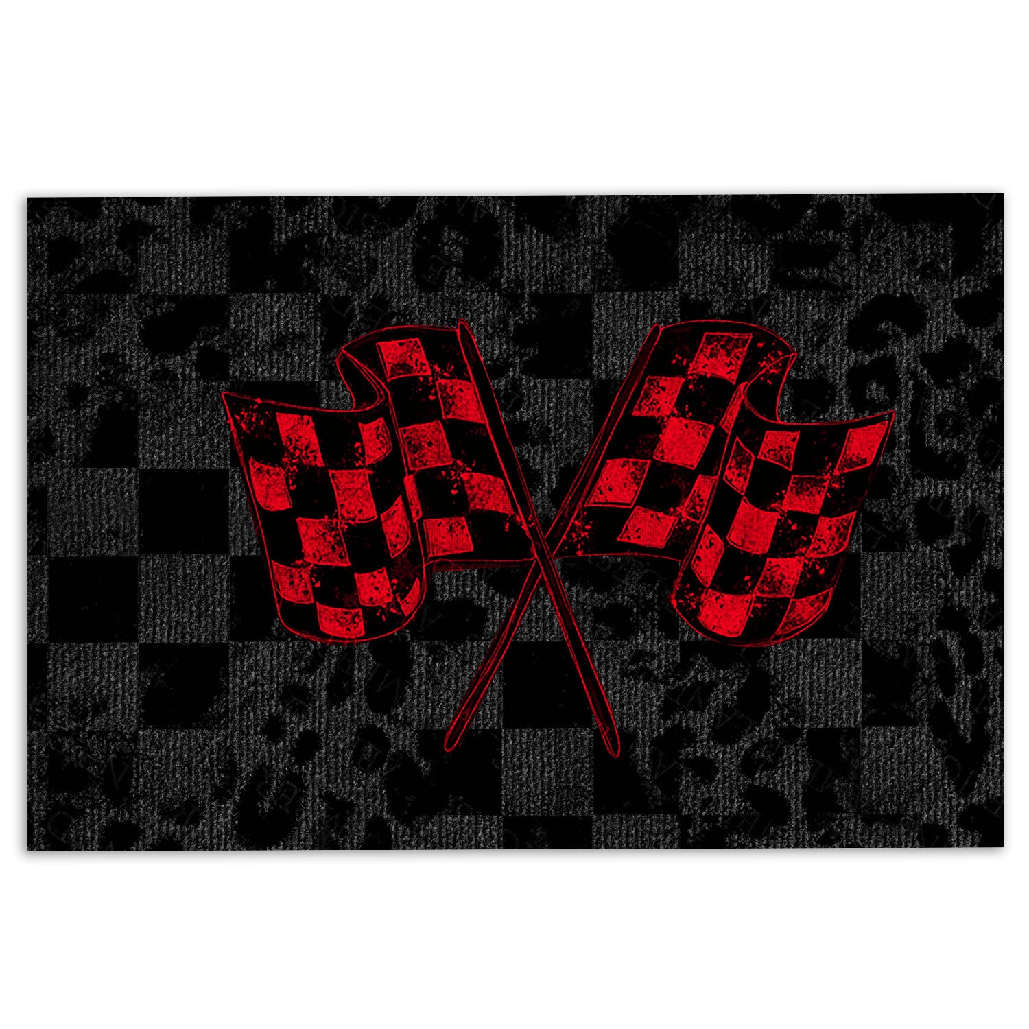 Racing Rubber Doormat, Racing Red Checkered Flag, Crossed, Motorsport, Car, Win, Winner Welcome Doormat, Indoor Outdoor Door Mat, Home Decor