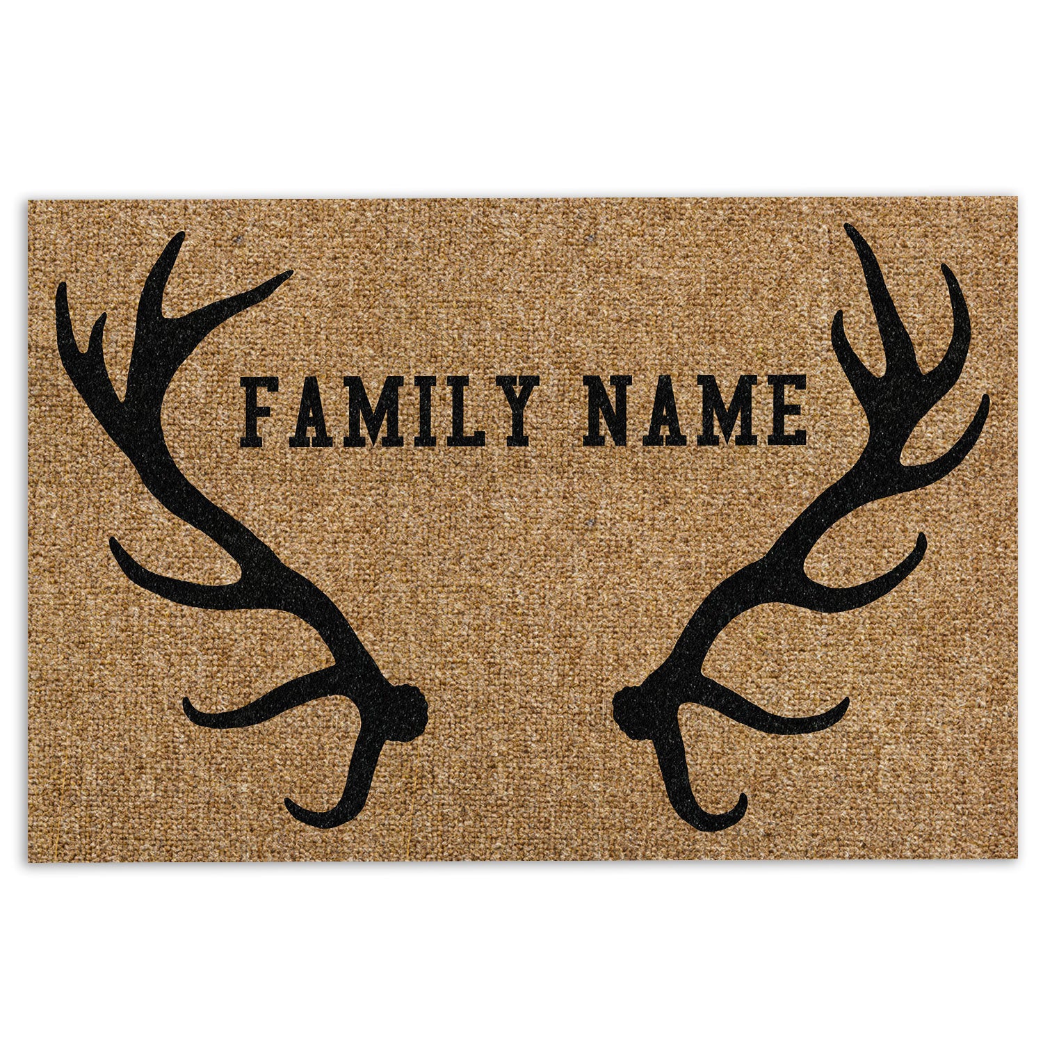 Hunting Rubber Doormat, Deer Hunting Forest Deer Horn Brown Welcome Doormat, Custom Name Indoor Outdoor Door Mat, Home Decor