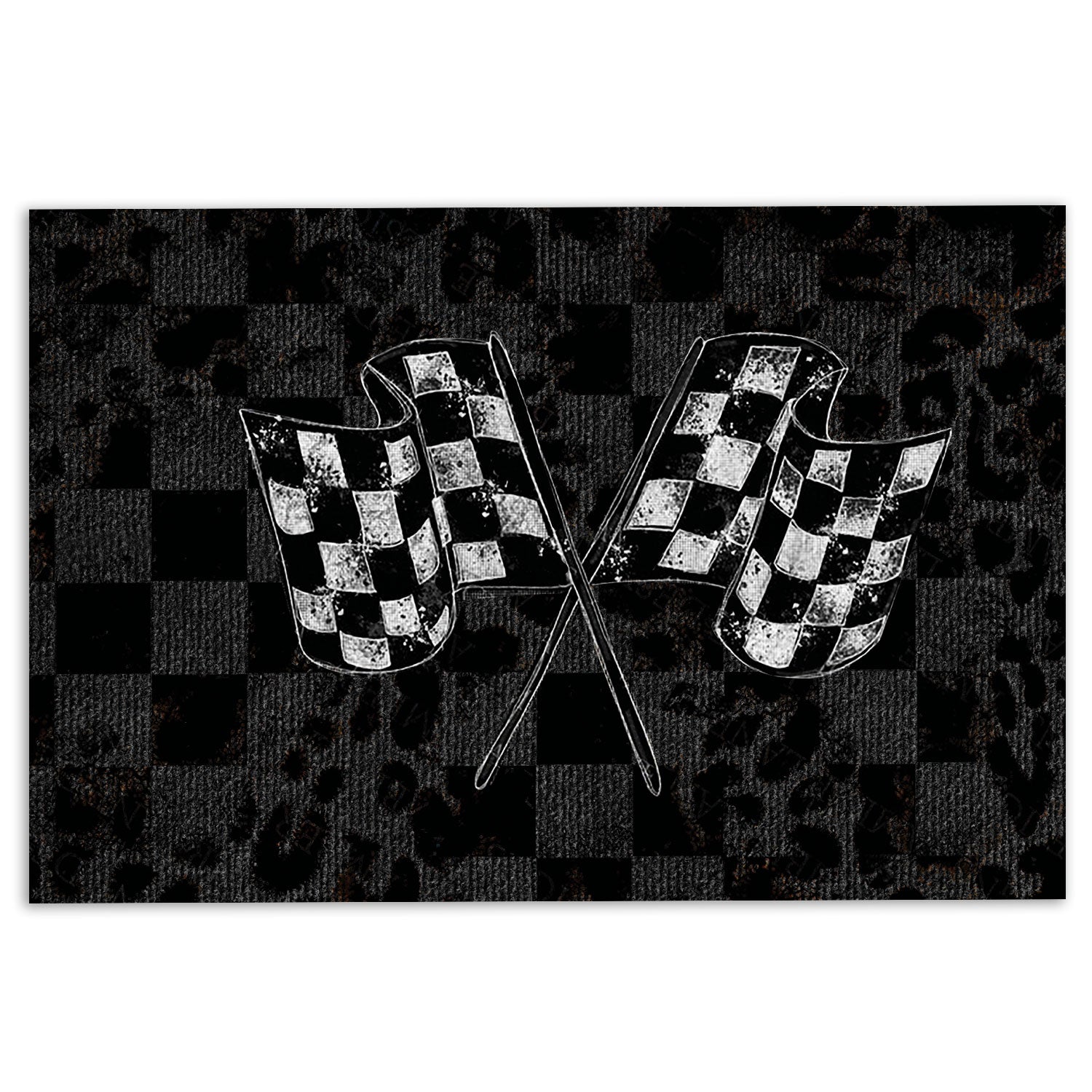 Racing Rubber Doormat, Racing Checkered Flag, Crossed, Motorsport, Car, Win, Winner Welcome Doormat, Indoor Outdoor Door Mat, Home Decor