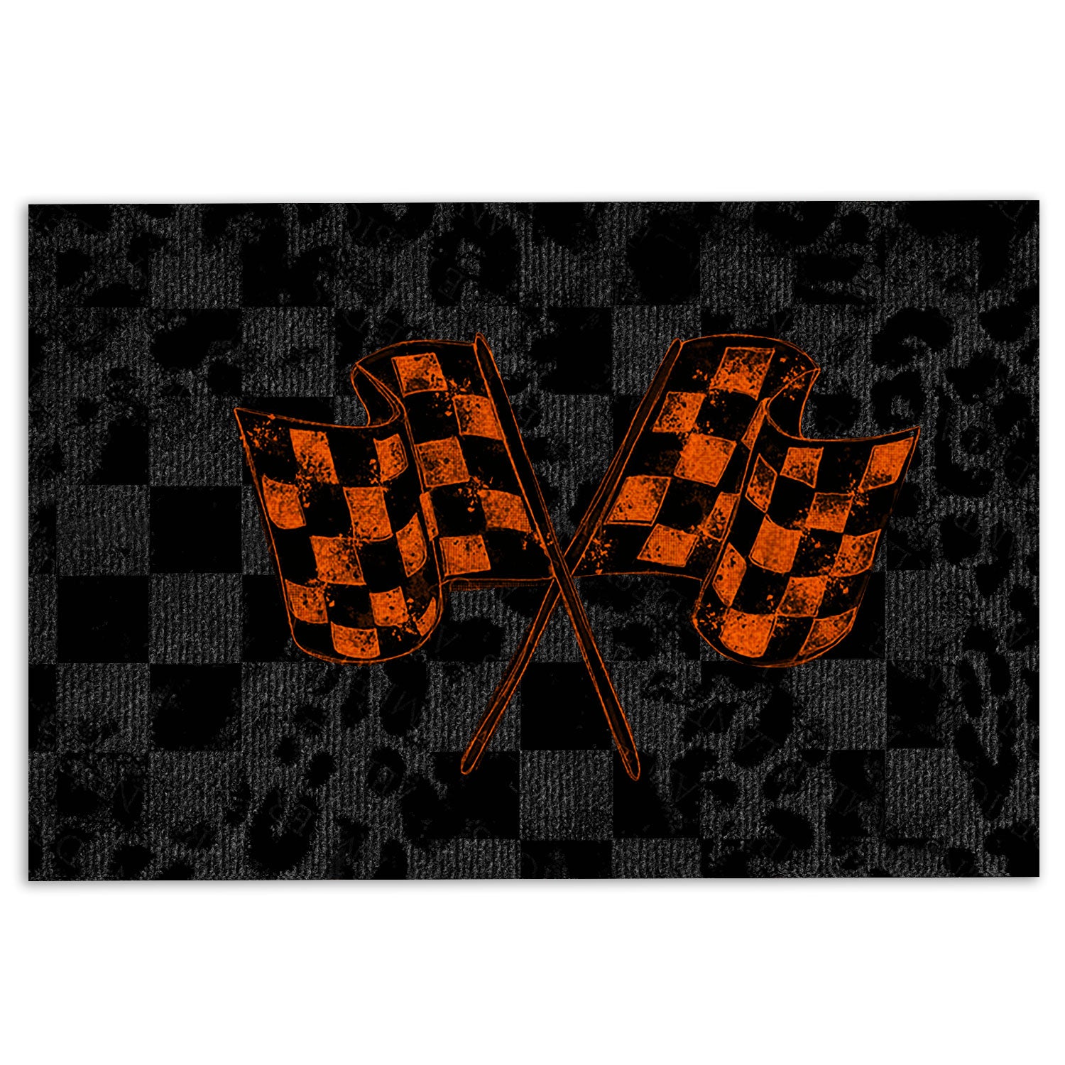 Racing Rubber Doormat, Racing Orange Checkered Flag, Crossed, Motorsport, Car, Winner Welcome Doormat, Indoor Outdoor Door Mat, Home Decor
