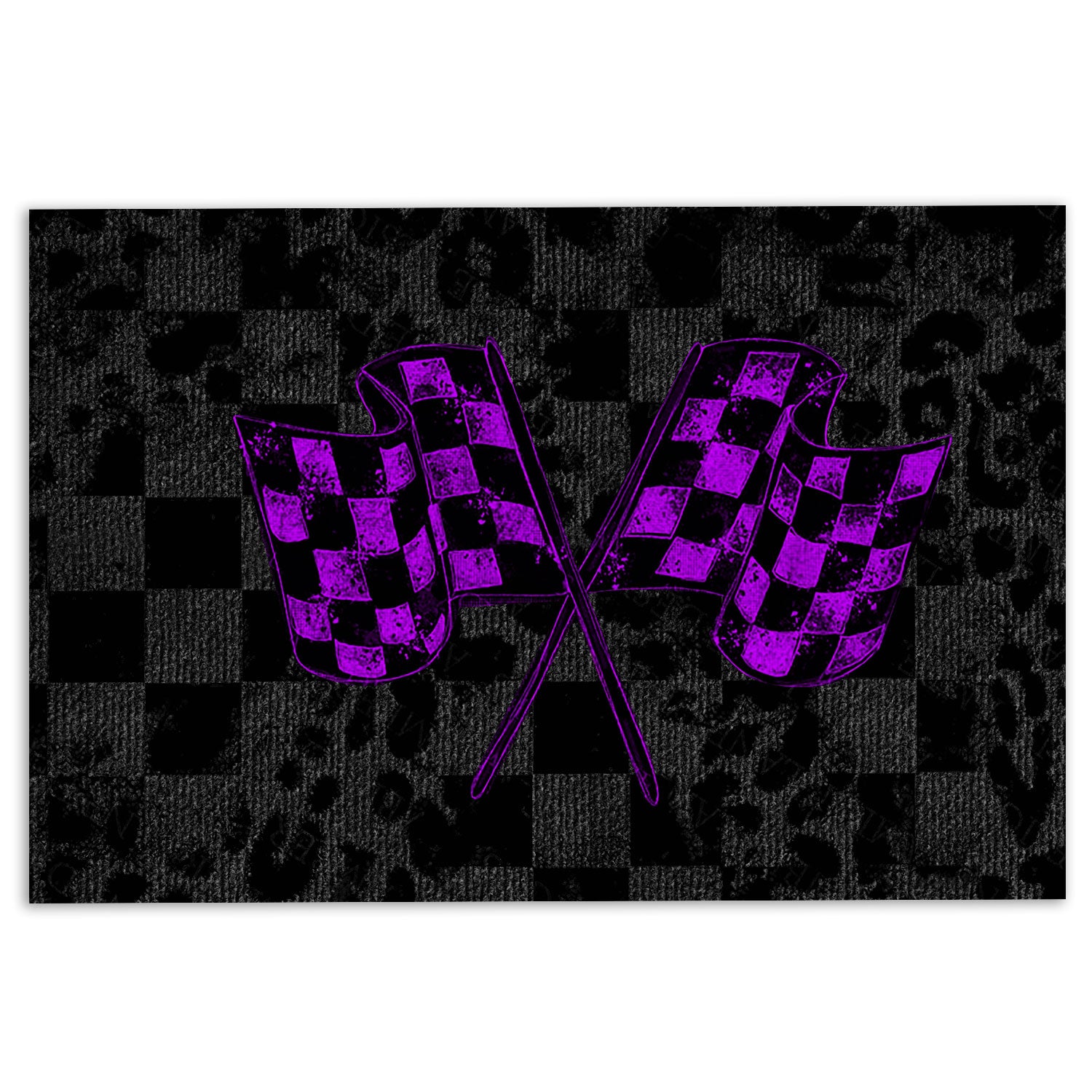 Racing Rubber Doormat, Racing Purple Checkered Flag, Crossed, Motorsport, Car, Winner Welcome Doormat, Indoor Outdoor Door Mat, Home Decor