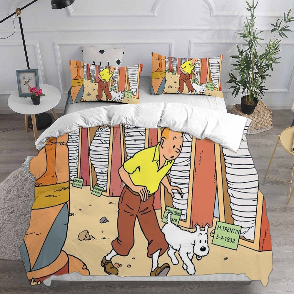 The Adventures of Tintin Bedding Sets Duvet Cover, Flatsheet, Pillowcases Perfect Gift For Fans