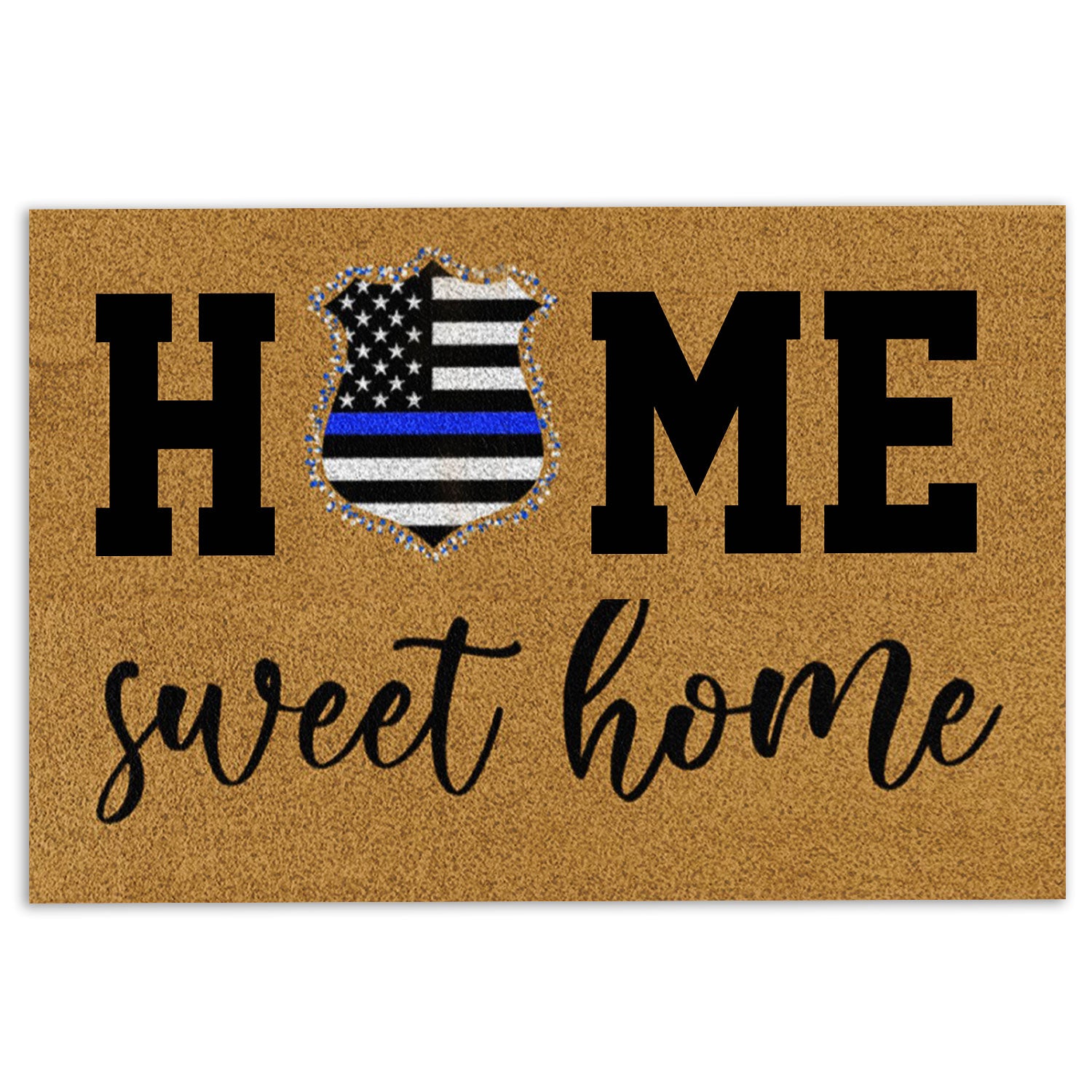 Police Rubber Doormat, Police Home Sweet Home Blue Thin Line Back The Blue Welcome Doormat, Indoor Outdoor Door Mat, Home Decor