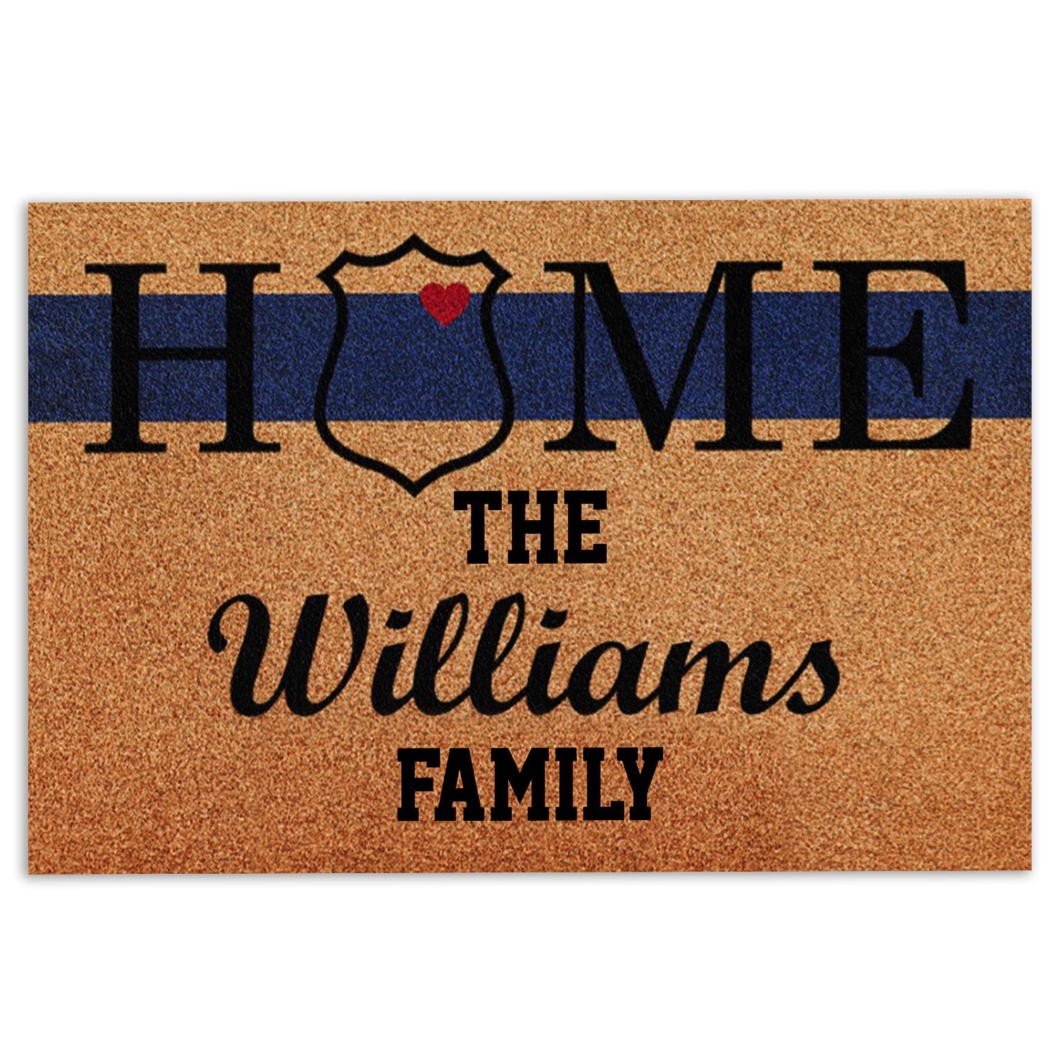 Police Rubber Doormat, Police Welcome Home Blue Thin Line Welcome Doormat, Custom Name Indoor Outdoor Door Mat, Home Decor