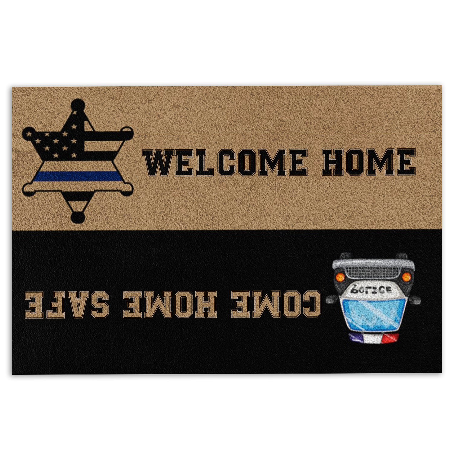 Police Rubber Doormat, Police Welcome Home Come Home Safe Welcome Doormat, Custom Name Indoor Outdoor Door Mat, Home Decor