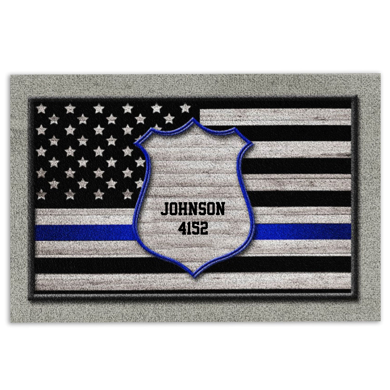 Police Rubber Doormat, Police Back The Blue Blue Thin Line Welcome Doormat, Custom Name Indoor Outdoor Door Mat, Home Decor