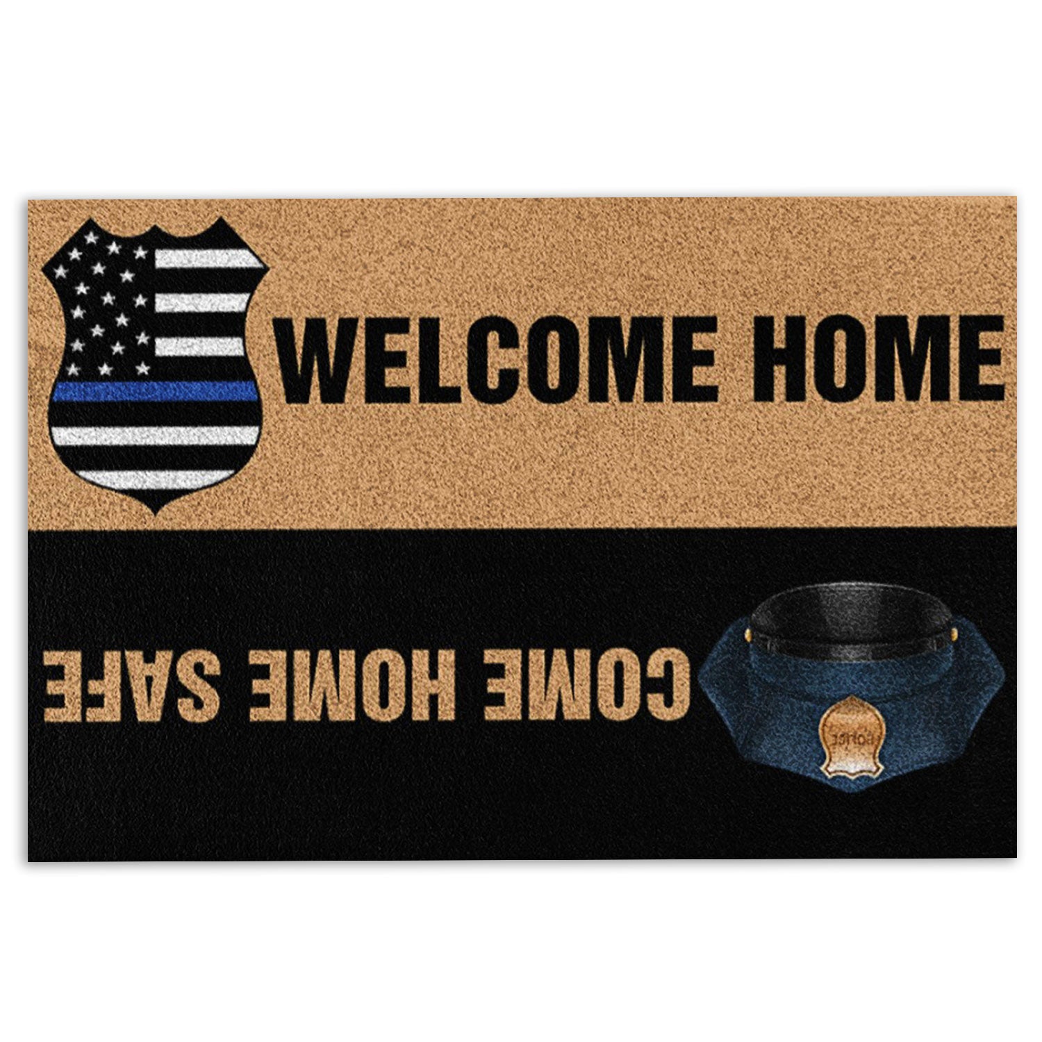 Police Rubber Doormat, Police Welcome Home Blue Thin Line Welcome Doormat, Custom Name Indoor Outdoor Door Mat, Home Decor