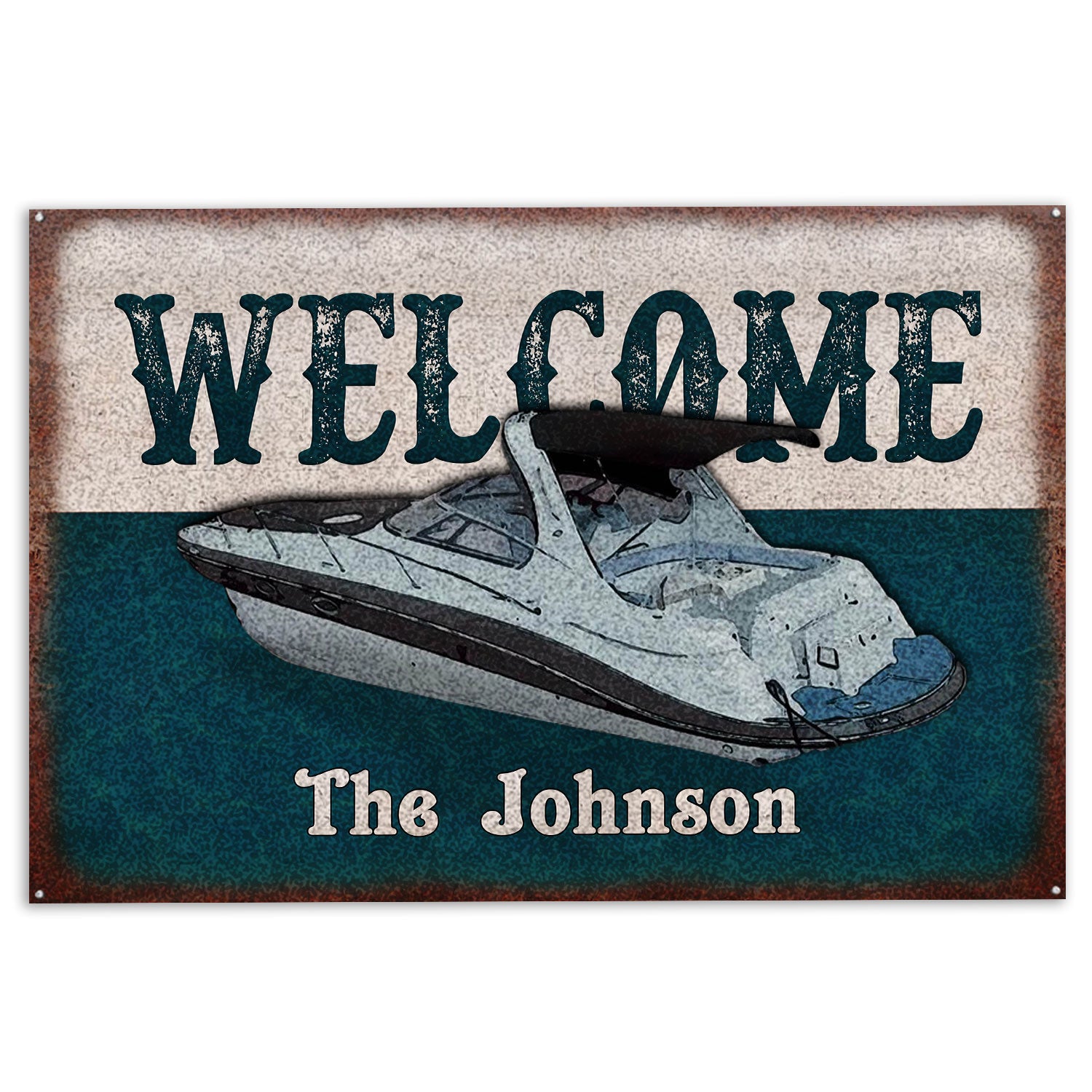 Pontoon Rubber Doormat, Cruise Ship Pontoons Lake House Boat Welcome Doormat, Custom Name Indoor Outdoor Door Mat, Home Decor
