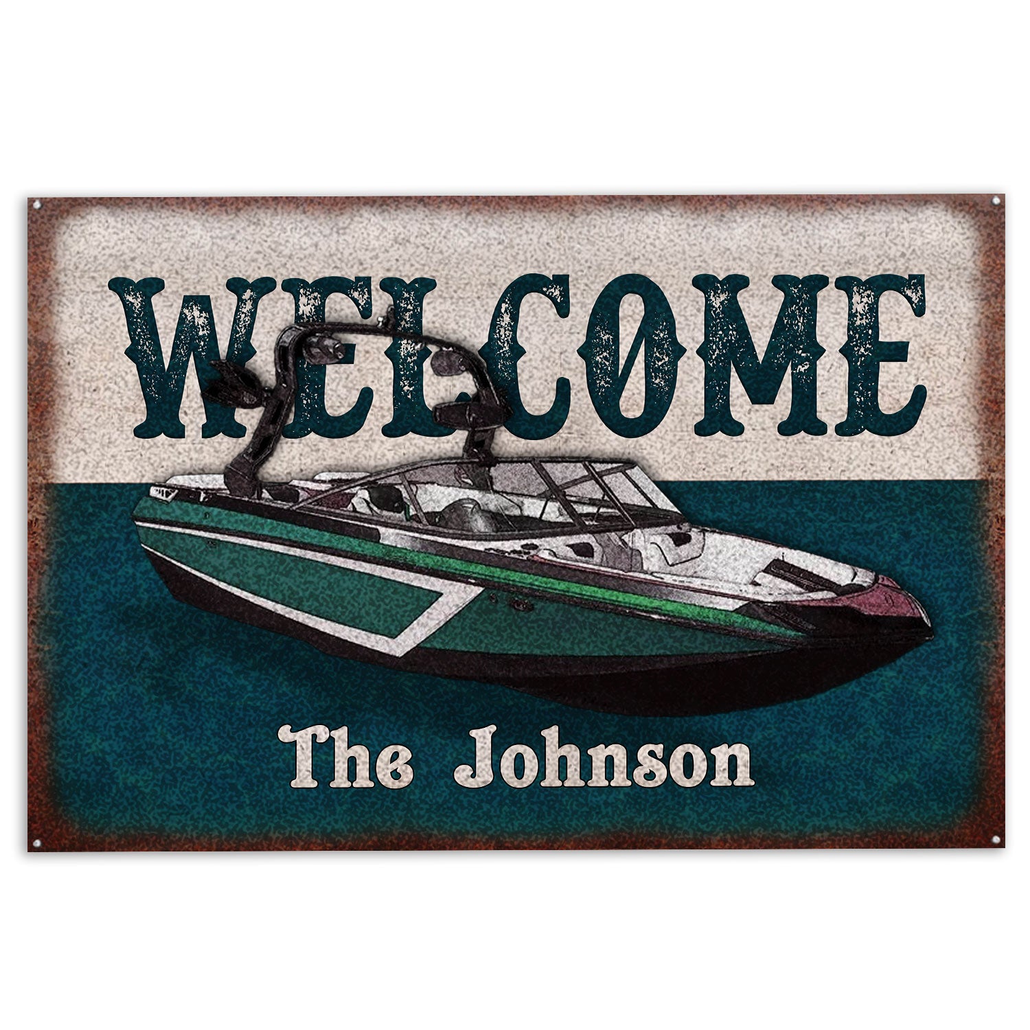 Pontoon Rubber Doormat, Wake Boat Pontoons Lake House Boat Welcome Doormat, Custom Name Indoor Outdoor Door Mat, Home Decor