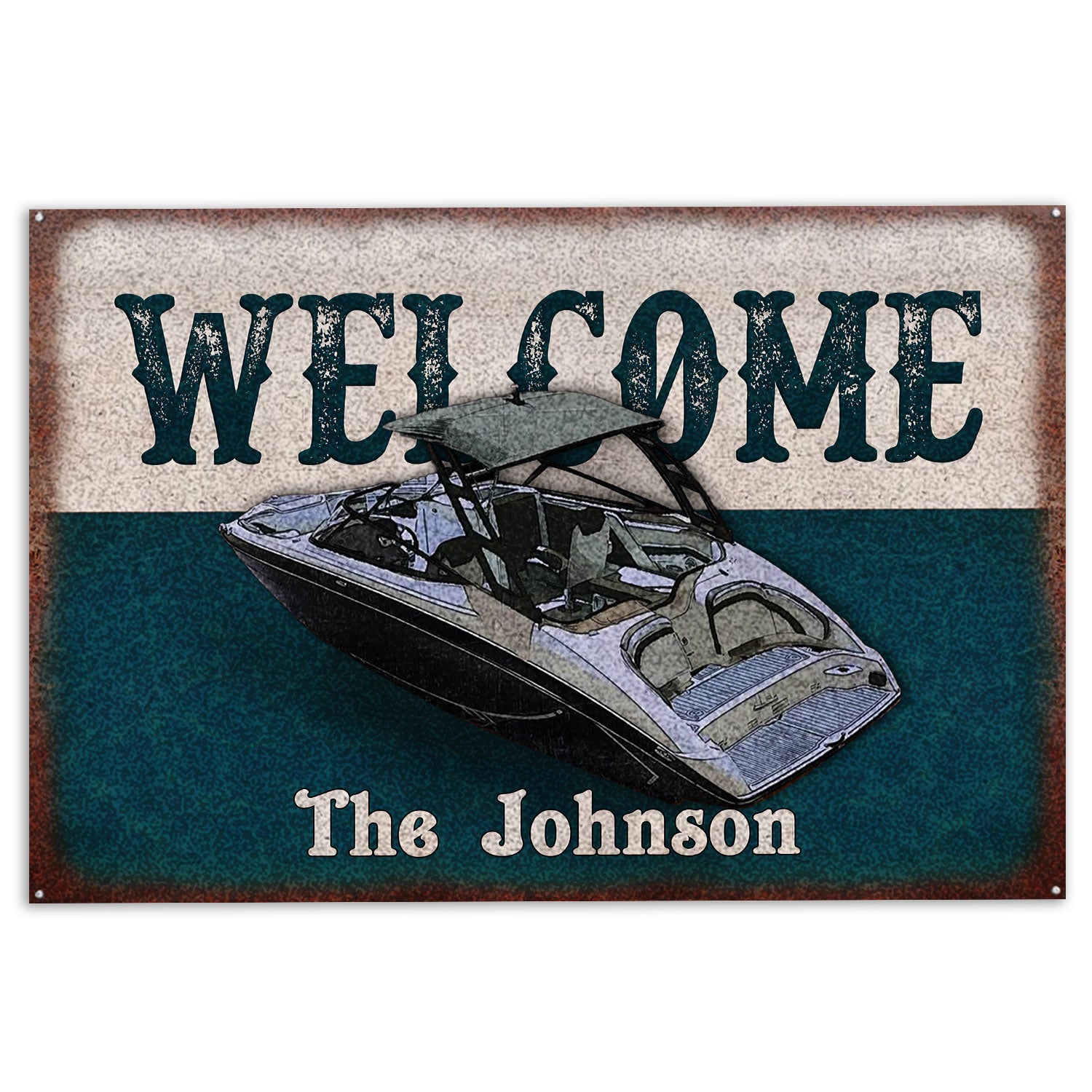 Pontoon Rubber Doormat, Jet Boats Pontoons Lake House Boat Welcome Doormat, Custom Name Indoor Outdoor Door Mat, Home Decor