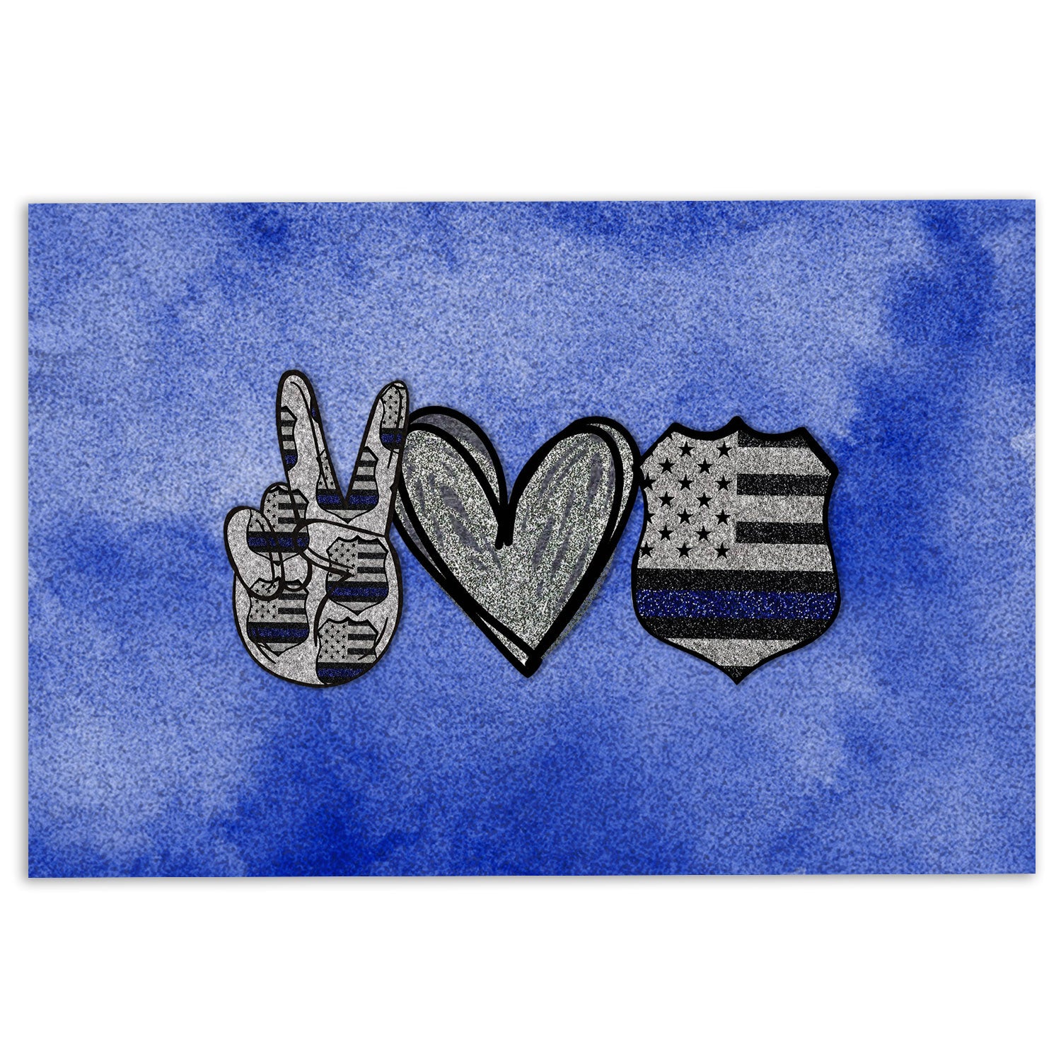 Police Rubber Doormat, Peace Love Back The Blue Police Officers Thin Blue Line Glitter Welcome Doormat, Indoor Outdoor Door Mat, Home Decor