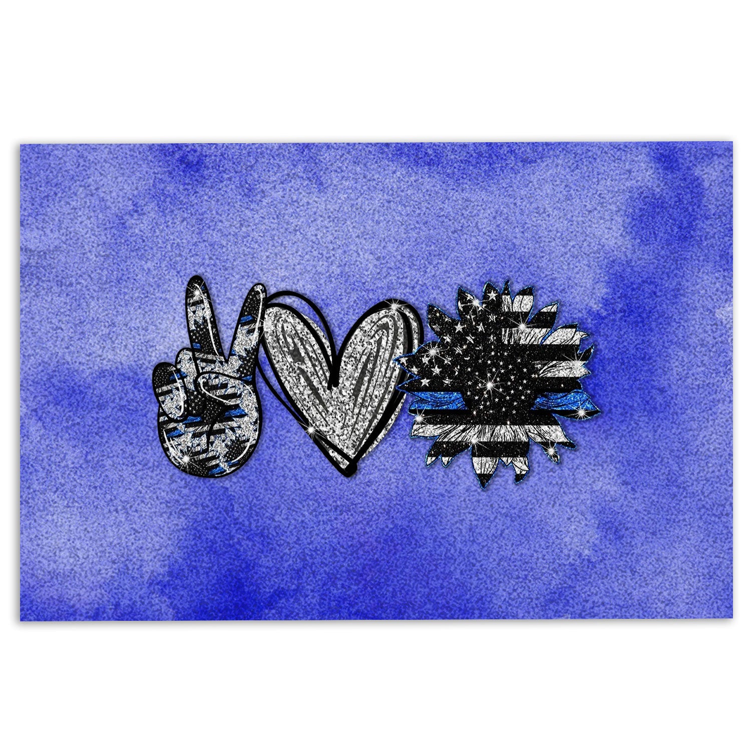 Police Rubber Doormat, Peace Love Back The Blue Police Officer Sunflower Thin Blue Line Welcome Doormat, Indoor Outdoor Door Mat, Home Decor