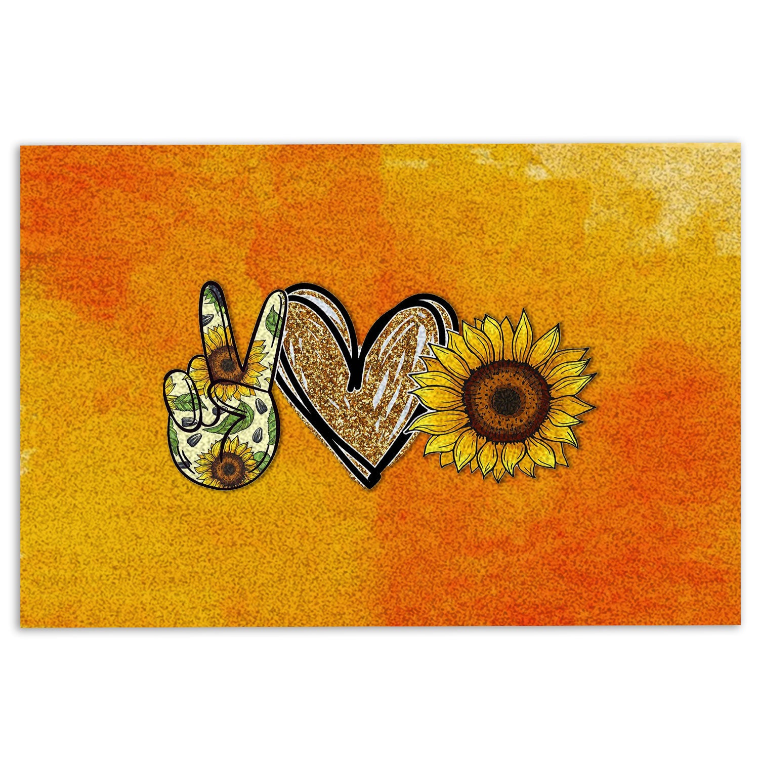 Hippie Rubber Doormat, Peace Love Sunflower Hippie Welcome Doormat, Indoor Outdoor Door Mat, Home Decor