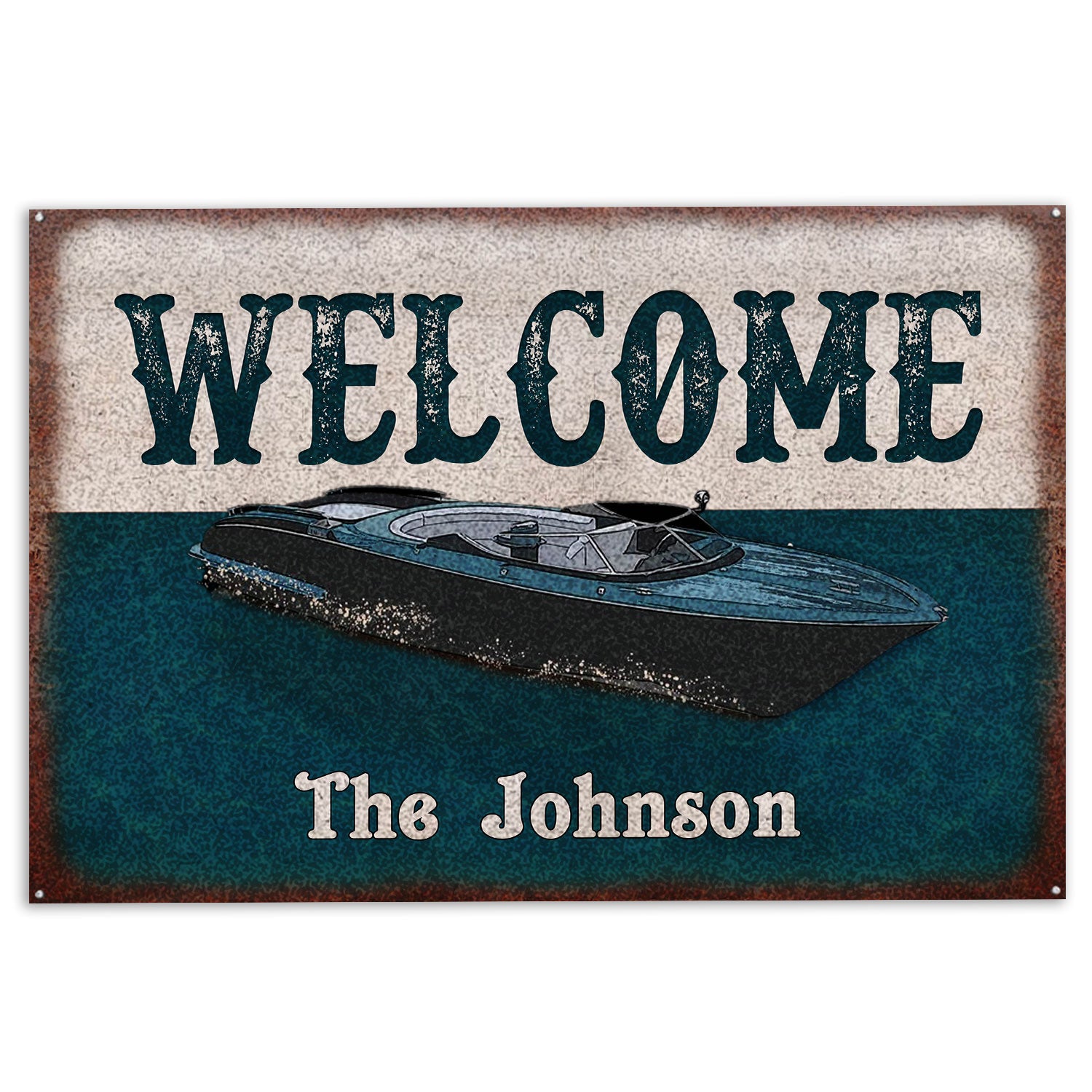 Pontoon Rubber Doormat, Speed Boats Pontoons Lake House Boat Welcome Doormat, Custom Name Indoor Outdoor Door Mat, Home Decor