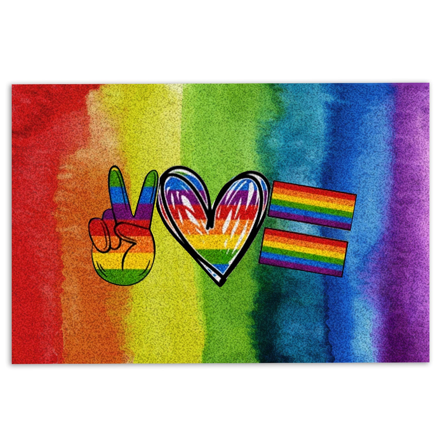 Lgbt Rubber Doormat, Peace Love Equality Lgbt Pride Lgbtq Supports Rainbow Color Welcome Doormat, Indoor Outdoor Door Mat, Home Decor