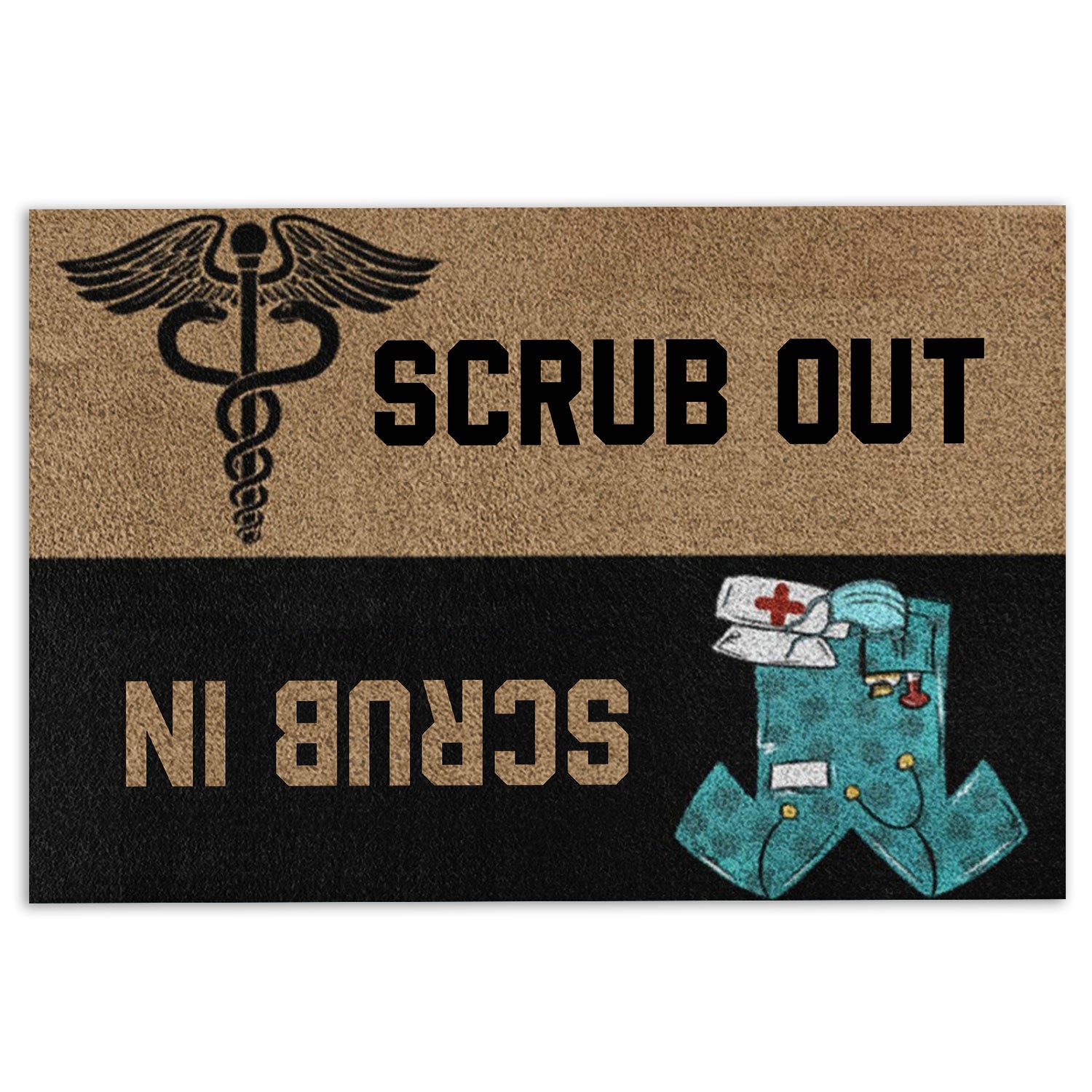 Nurse Rubber Doormat, Nurse Scrub Out Scrub In Nurse Caduceus Uniform Nurse Welcome Doormat, Indoor Outdoor Door Mat, Home Decor