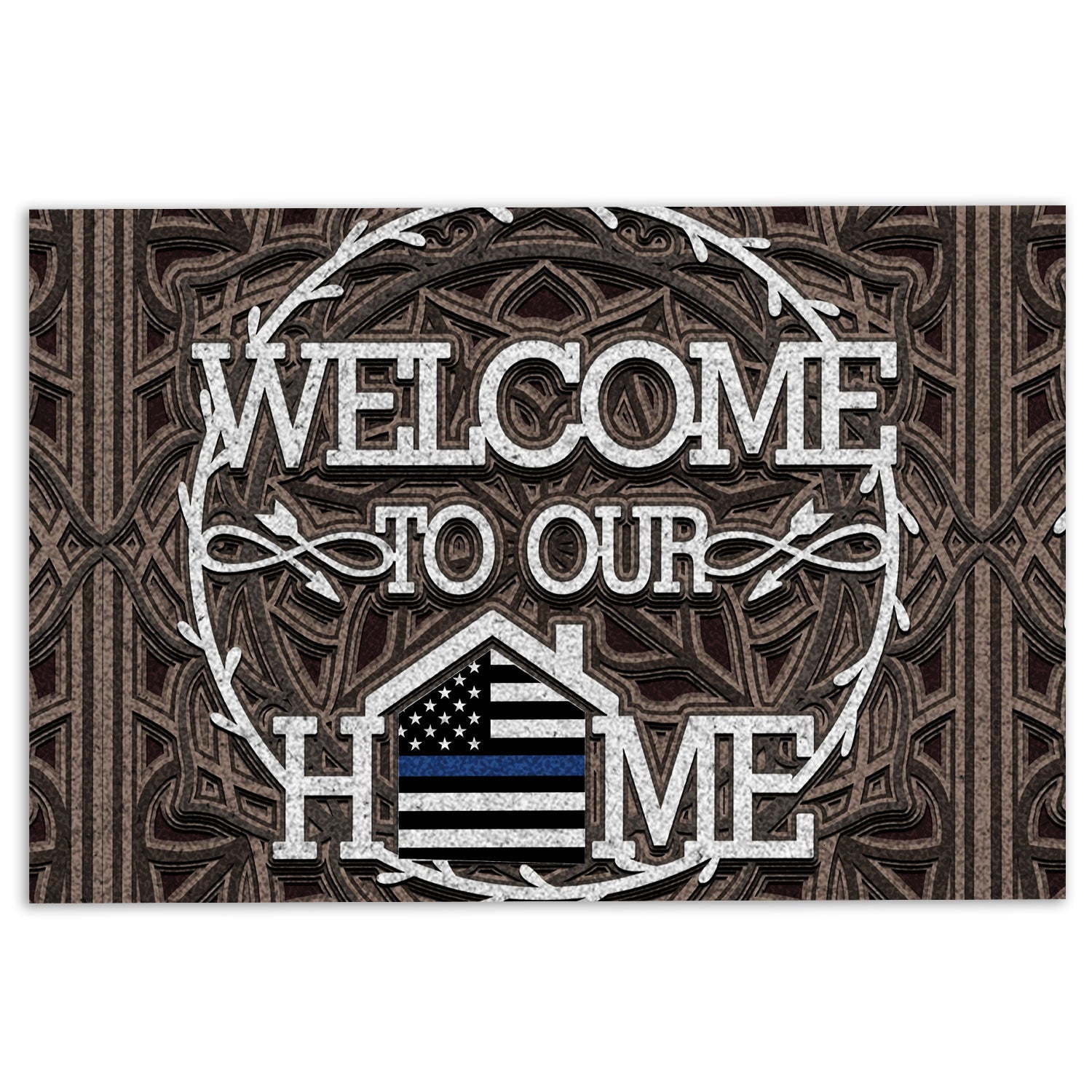 Police Rubber Doormat, Police Welcome To Our Home Thin Blue Line Back The Blue Welcome Doormat, Indoor Outdoor Door Mat, Home Decor