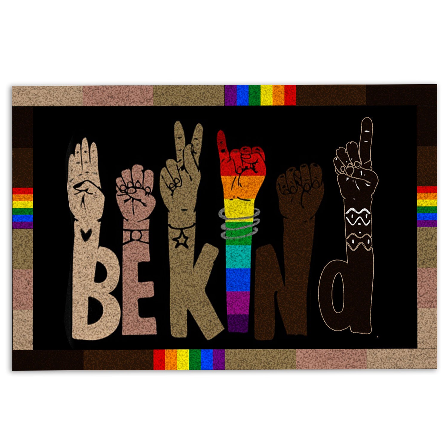 Lgbt Rubber Doormat, Lgbt Lgbtq Be Kind Hand Pride Month Love Is Love Rainbow Flag Welcome Doormat, Indoor Outdoor Door Mat, Home Decor