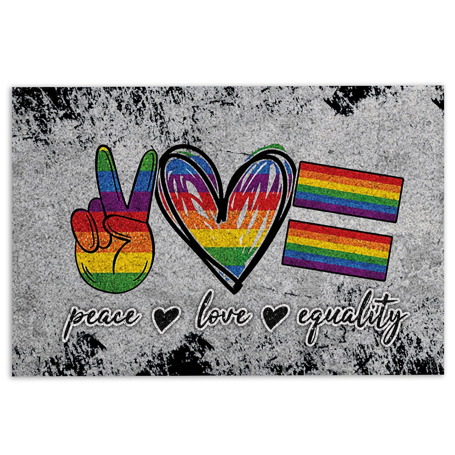 Lgbt Rubber Doormat, Lgbt Lgbtq Peace Love Equality Pride Love Is Love Rainbow Grey Welcome Doormat, Indoor Outdoor Door Mat, Home Decor