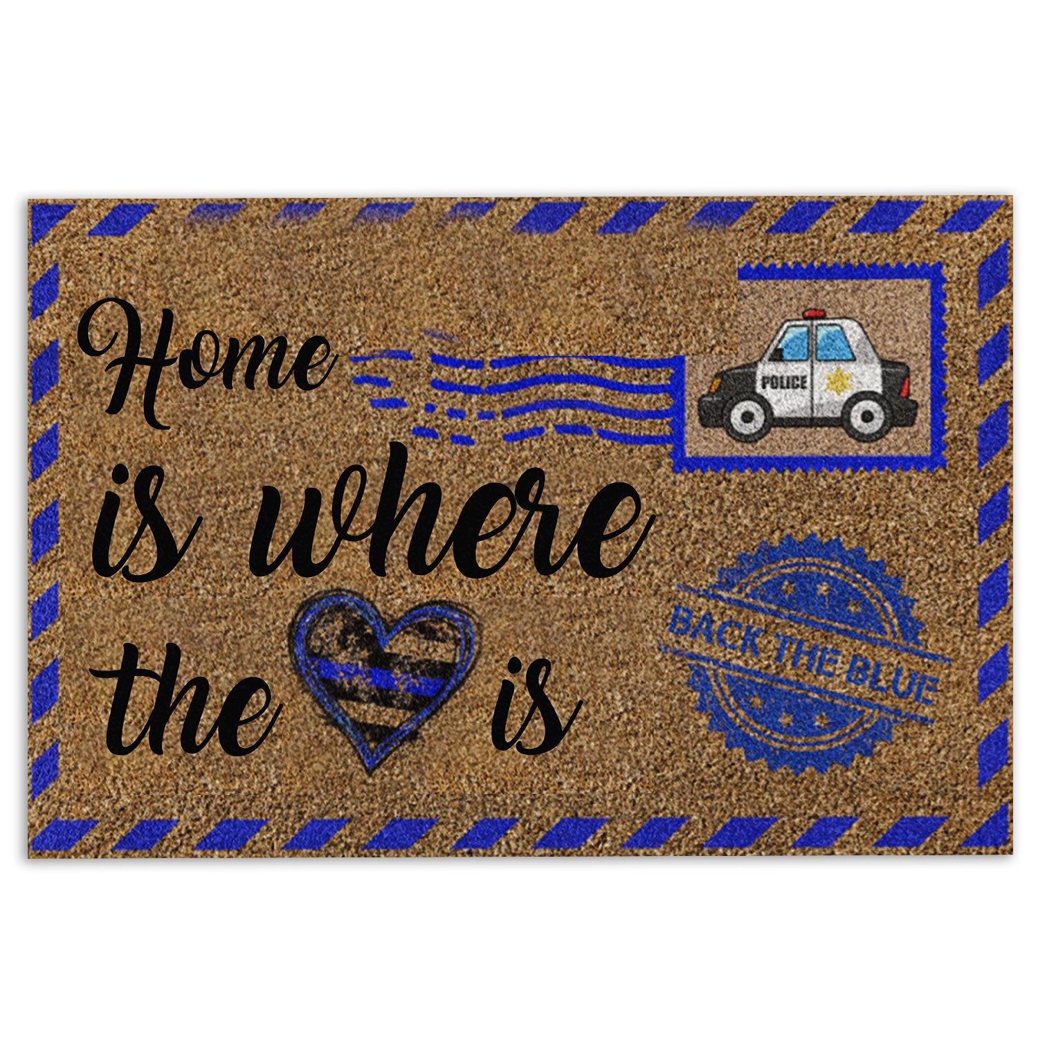 Police Rubber Doormat, Police Home Is Where The Heart Is Thin Blue Line Welcome Doormat, Indoor Outdoor Door Mat, Home Decor