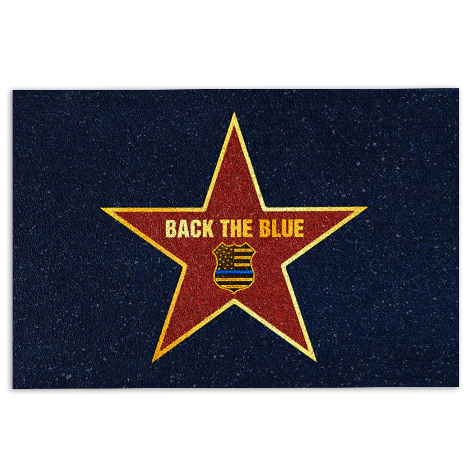 Police Rubber Doormat, Police Star Back The Blue Thin Blue Line Welcome Doormat, Indoor Outdoor Door Mat, Home Decor