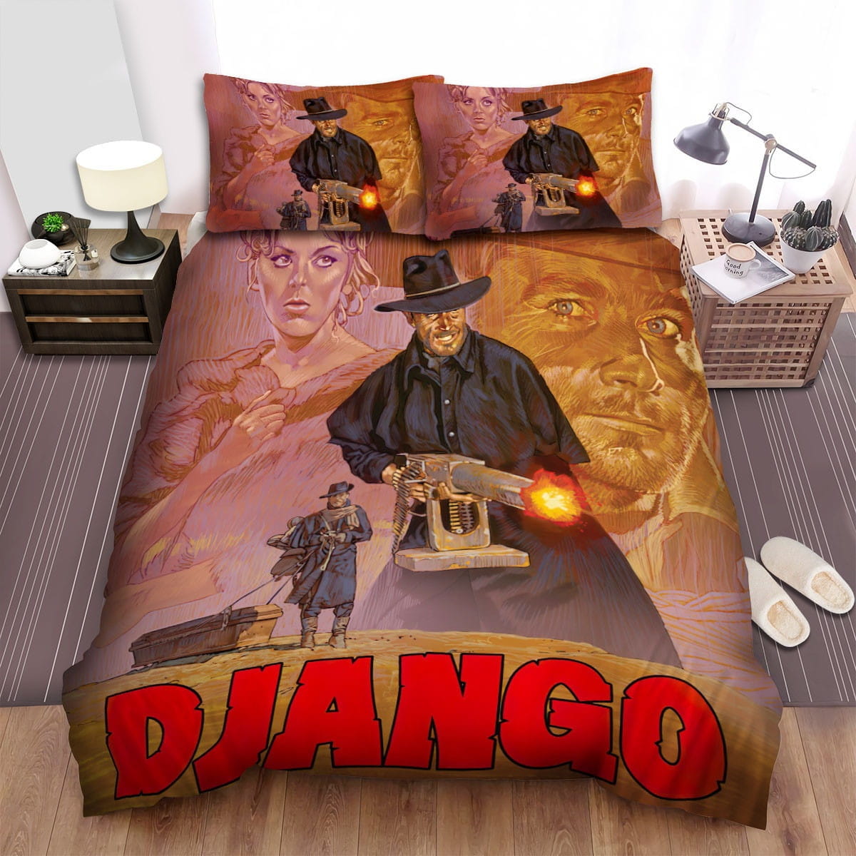 Django Canvas Art Bedding Sets, Flatsheet Gift For Christmas, Thanksgiving, Halloween