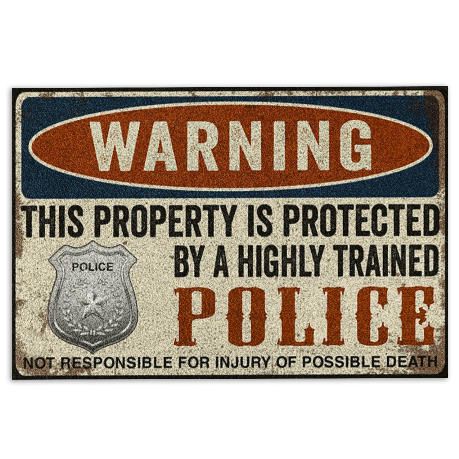 Police Rubber Doormat, Police This Property Is Protected Thin Blue Line Welcome Doormat, Indoor Outdoor Door Mat, Home Decor
