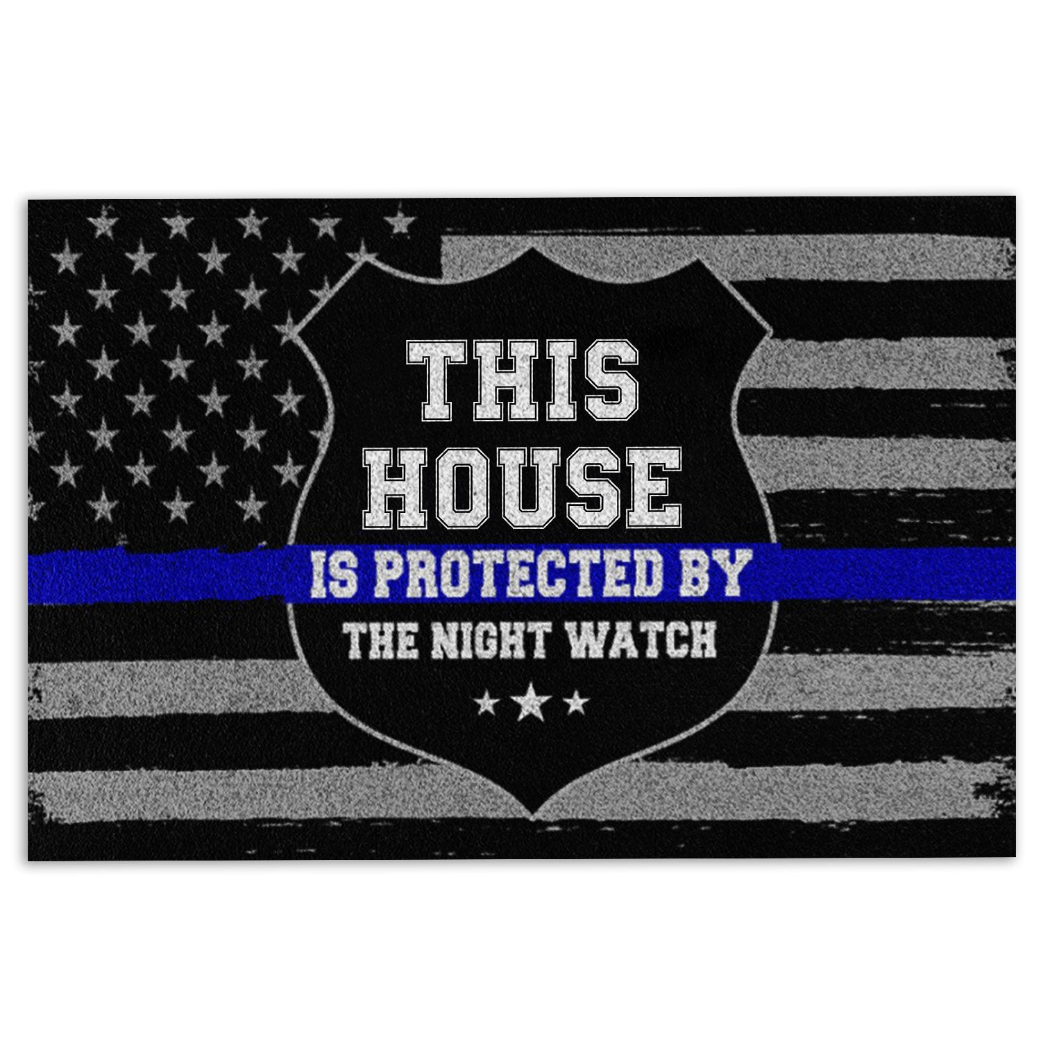 Police Rubber Doormat, Police This House Is Protected By The Night Watch Welcome Doormat, Indoor Outdoor Door Mat, Home Decor