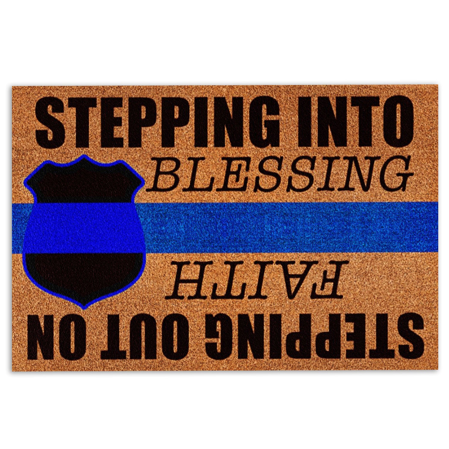 Police Rubber Doormat, Police Stepping Into Blessing Thin Blue Line Welcome Doormat, Indoor Outdoor Door Mat, Home Decor