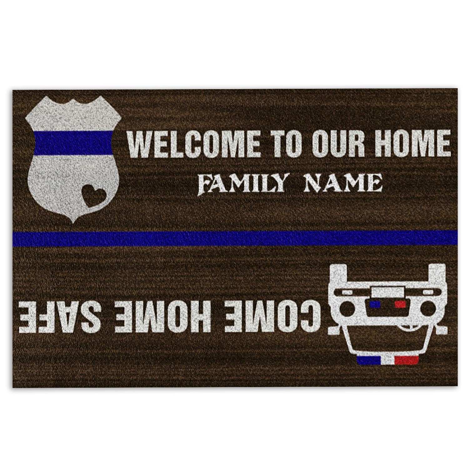 Police Rubber Doormat, Police Welcome To Our Home Come Home Safe Welcome Doormat, Indoor Outdoor Door Mat, Home Decor