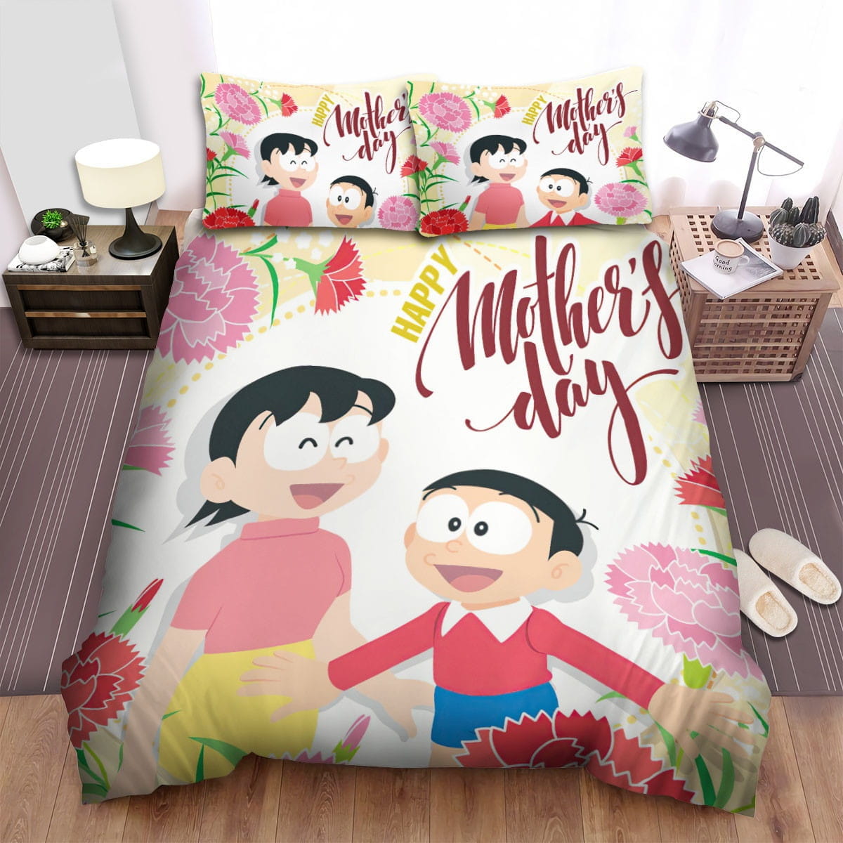 Doraemon Happy Mother Day Bedding Sets, Flatsheet Gift For Christmas, Thanksgiving, Halloween