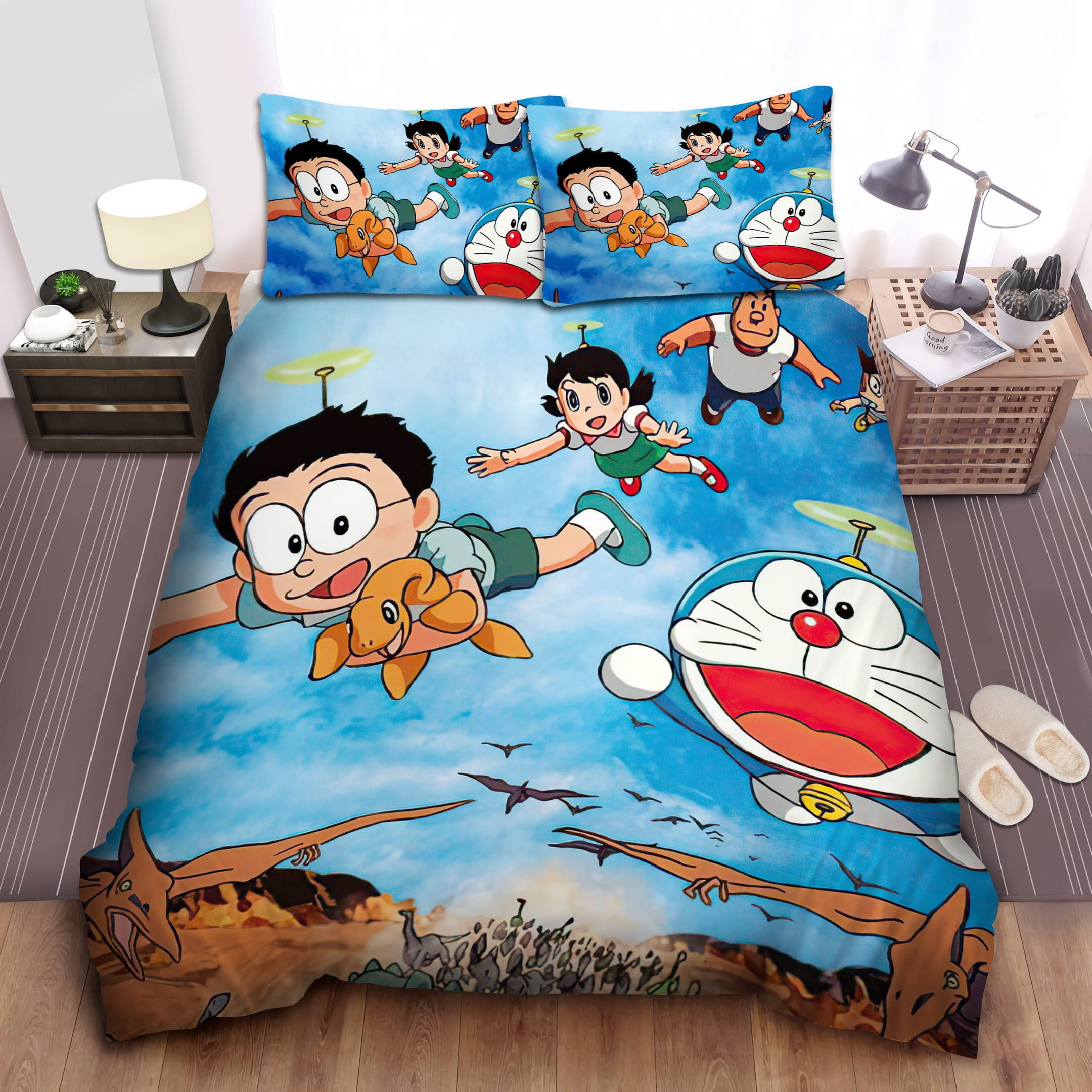 Doraemon Nobitas Dinosaur Decorative Bedding Sets with Duvet Cover, Flatsheet, Pillowcases