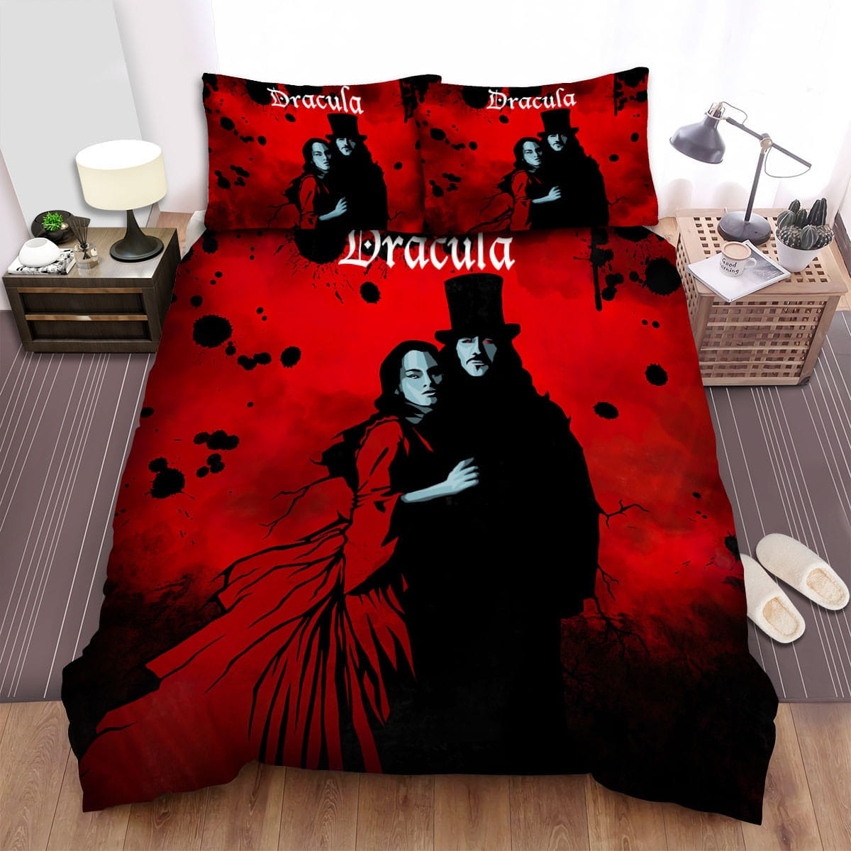 Dracula Red Background Bedding Sets, Flatsheet Gift For Wife, Husband, Besties