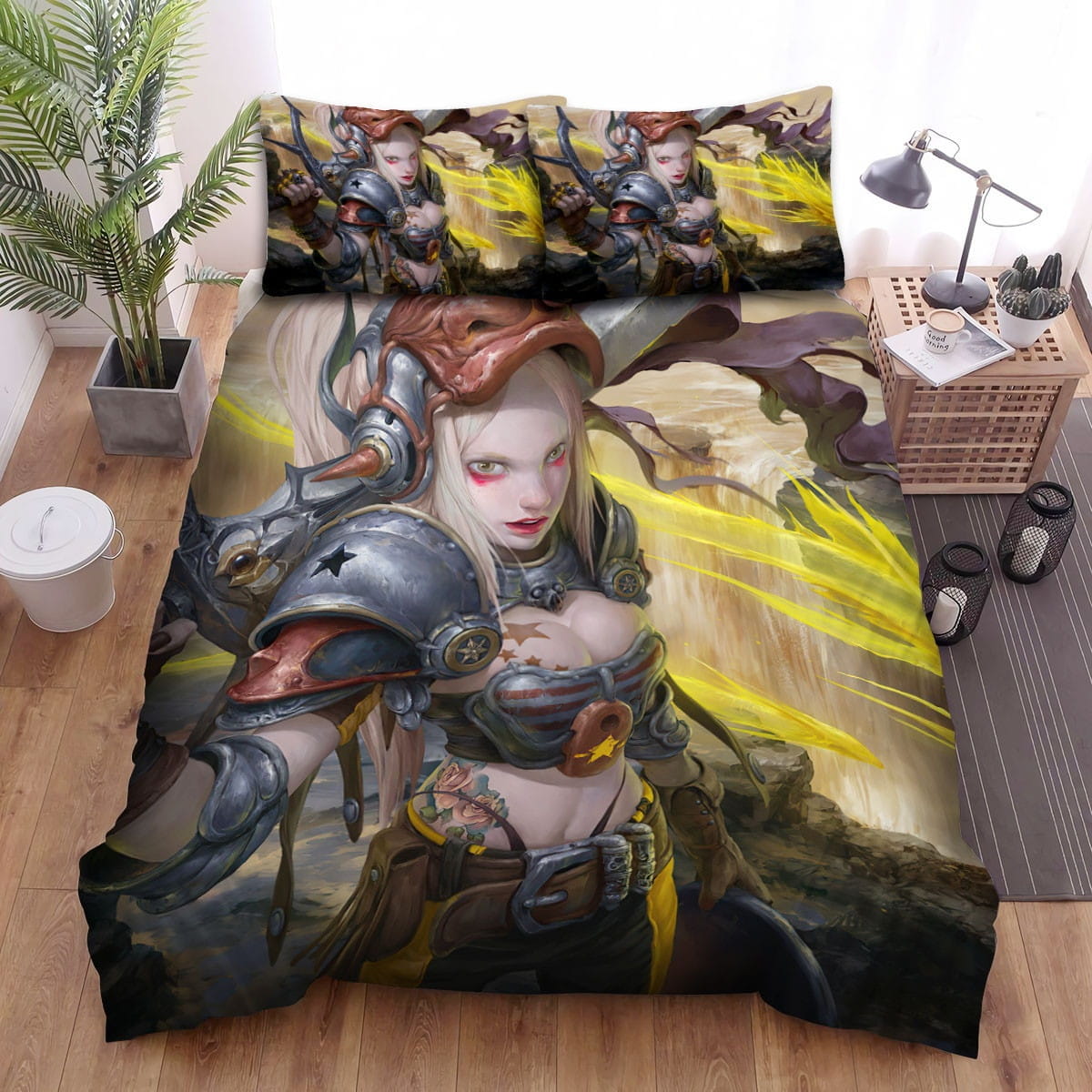 Dragon Knight Girl Artwork Decorative Bedding Sets with Duvet Cover, Flatsheet, Pillowcases
