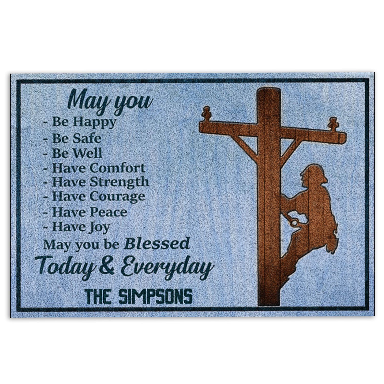 Lineman Rubber Doormat, Lineman May You Be Happy Electrician Welcome Doormat, Custom Name Indoor Outdoor Door Mat, Home Decor
