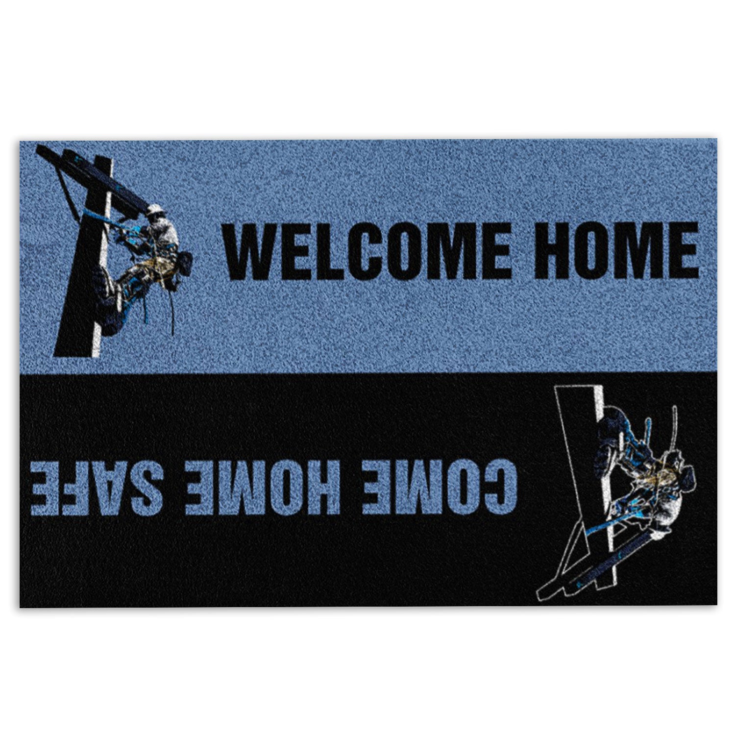 Lineman Rubber Doormat, Lineman Welcome Home Come Home Safe Electrician Lineman Welcome Doormat, Indoor Outdoor Door Mat, Home Decor