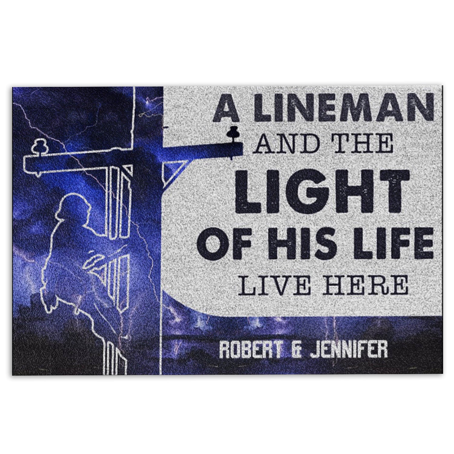 Lineman Rubber Doormat, Lineman Light Of His Life Live Here Welcome Doormat, Custom Name Indoor Outdoor Door Mat, Home Decor