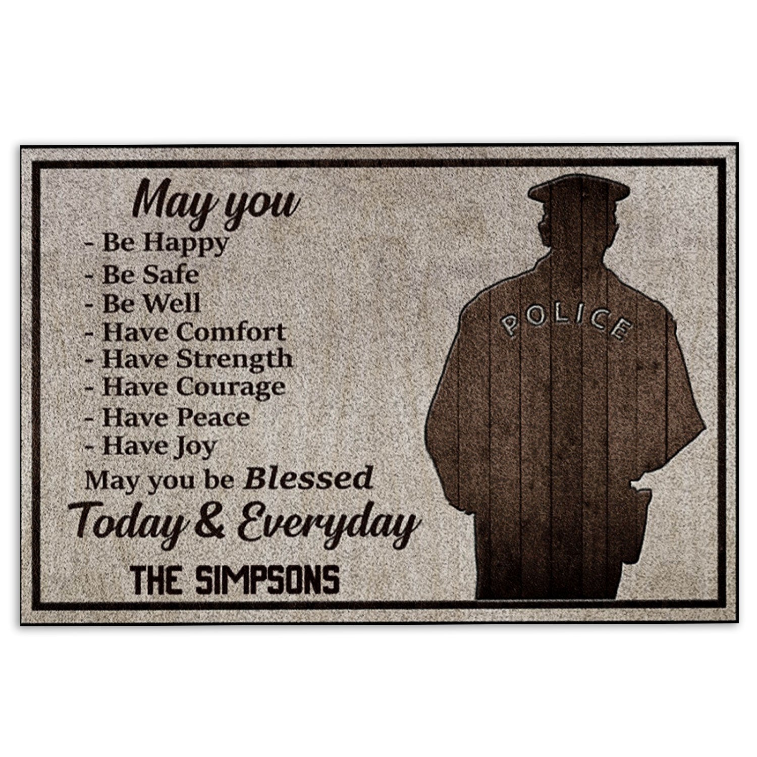 Police Rubber Doormat, Police May You Be Happy Thin Blue Line Welcome Doormat, Custom Name Indoor Outdoor Door Mat, Home Decor