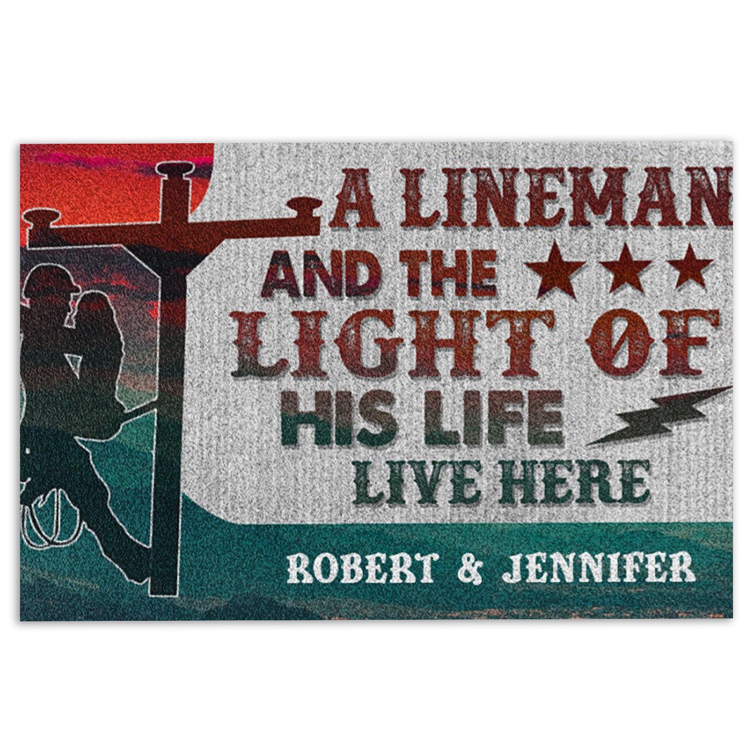 Lineman Rubber Doormat, Lineman The Light Of His Life Live Here Welcome Doormat, Custom Name Indoor Outdoor Door Mat, Home Decor