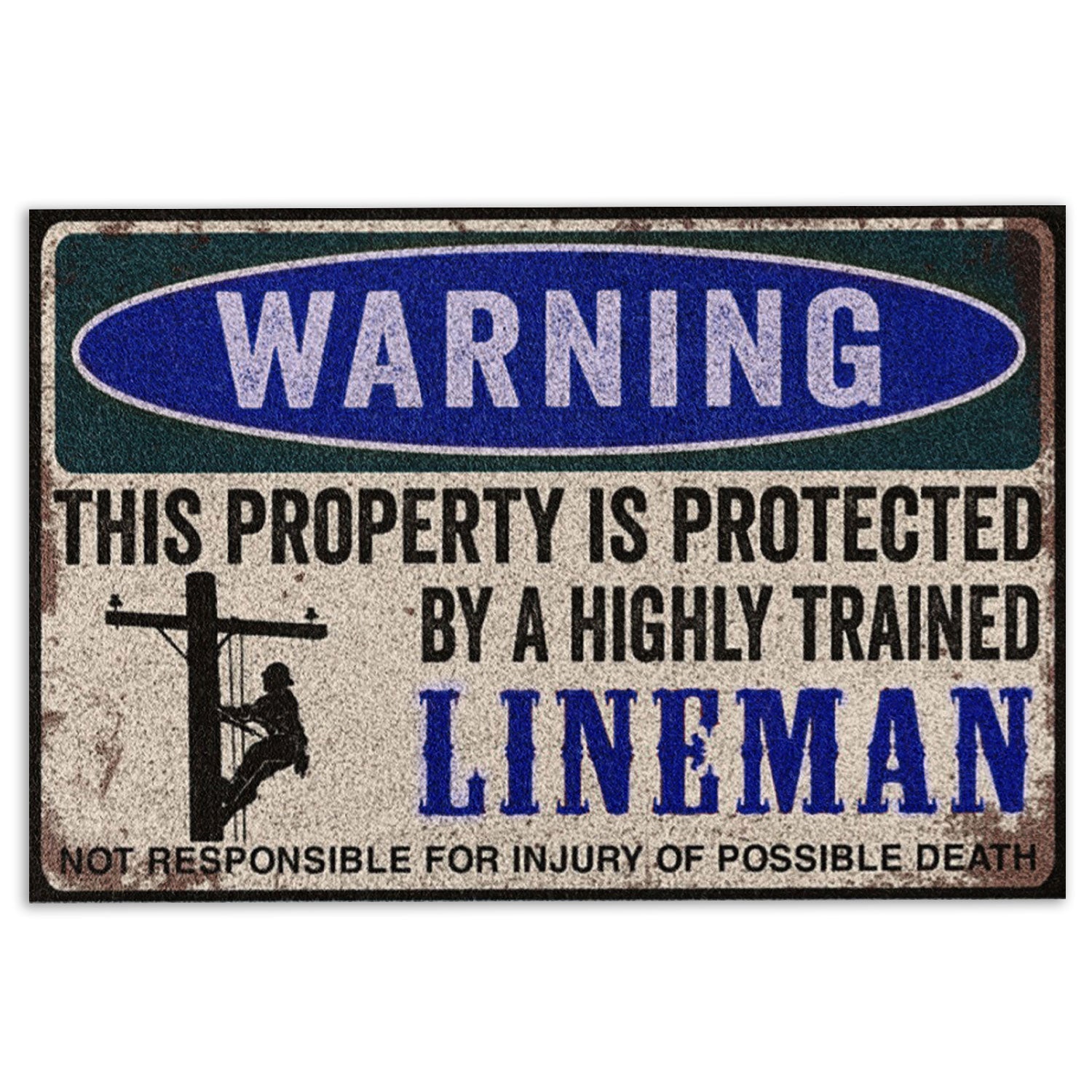 Lineman Rubber Doormat, Lineman This Property Is Protected Electrician Lineman Welcome Doormat, Indoor Outdoor Door Mat, Home Decor