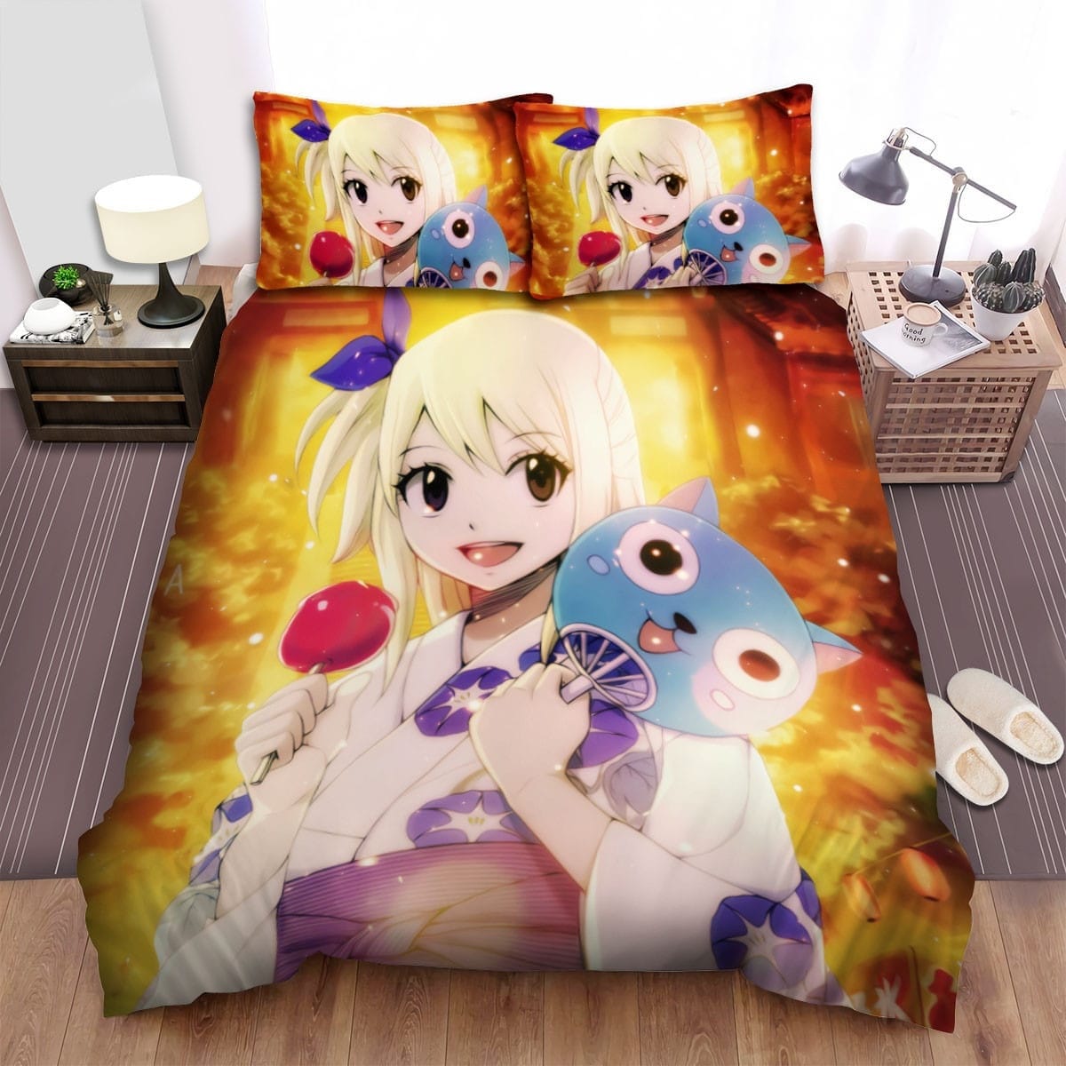 Fairy Tail Lucy With Happy Bedding Set, Gift For Christmas, Birthday, Thanksgiving