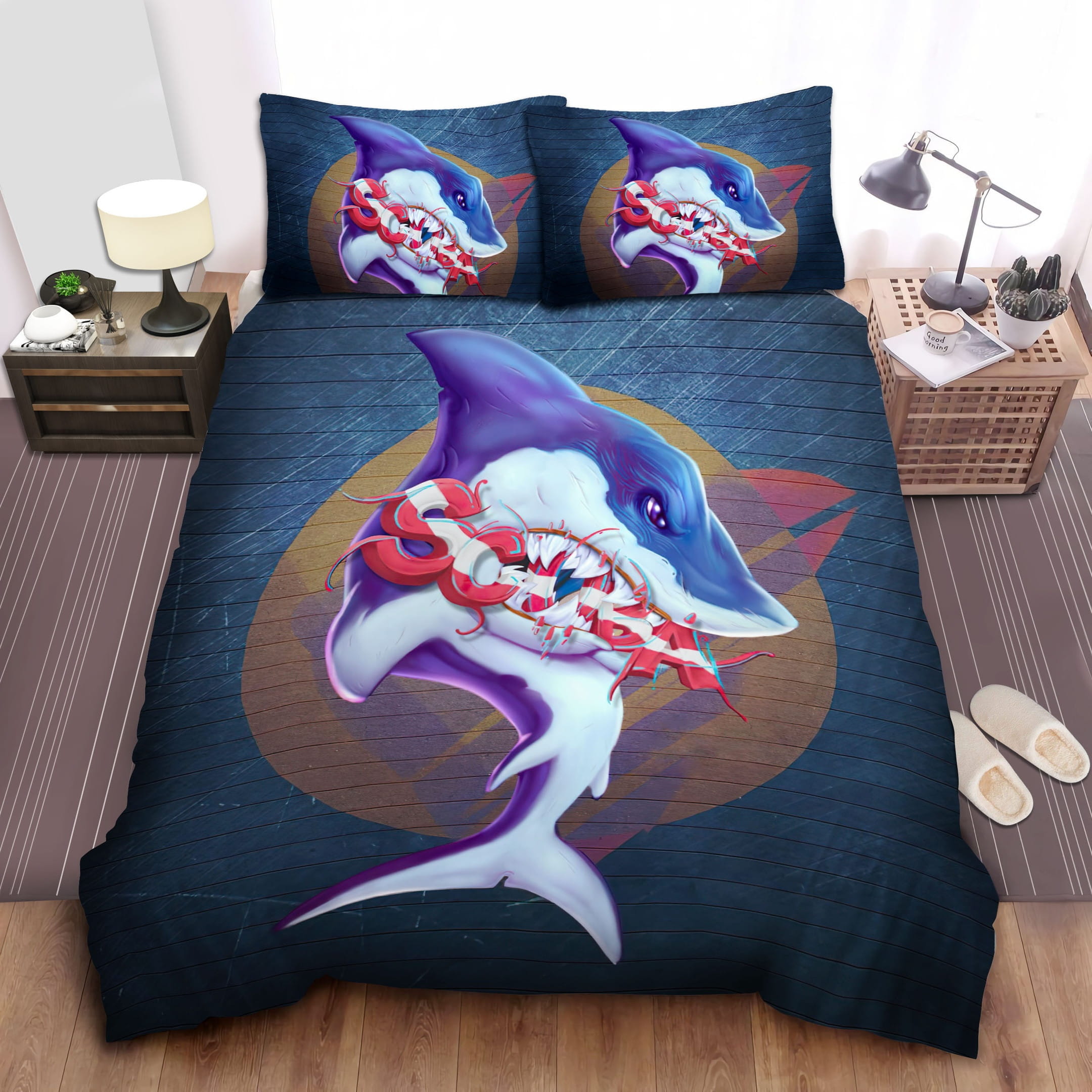 Fanart Of Shark Bedding Sets Duvet Cover, Flatsheet, Pillowcases For Every Bedroom