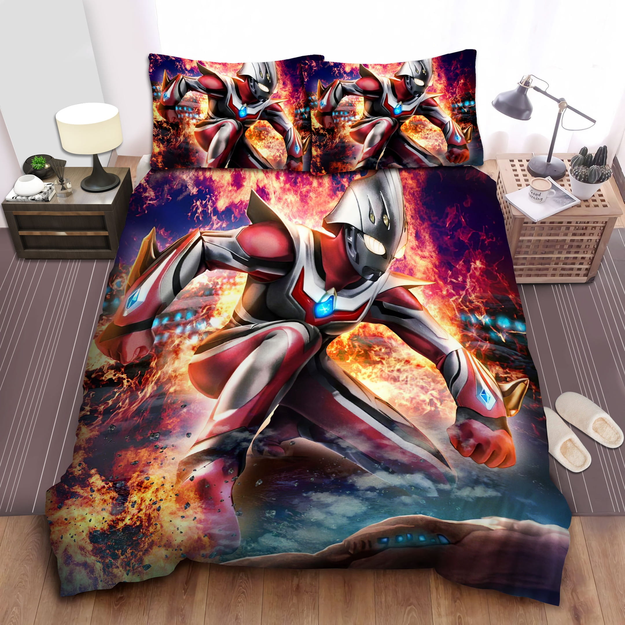 Flaming Ultraman Bedding Sets Duvet Cover, Flatsheet, Pillowcase For Your Lover