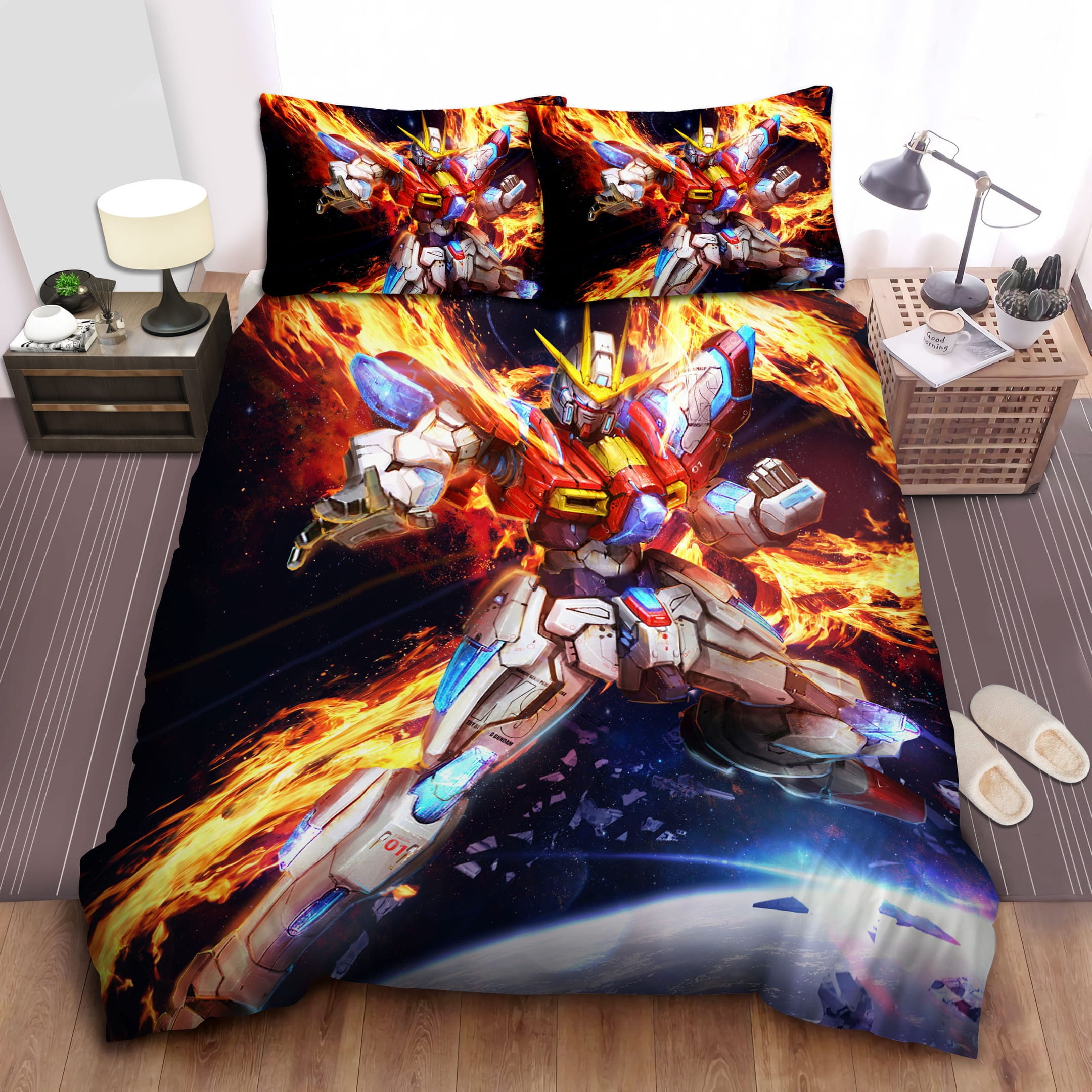 Flaming Gundam Decorative Bedding Sets with Duvet Cover, Flatsheet, Pillowcases