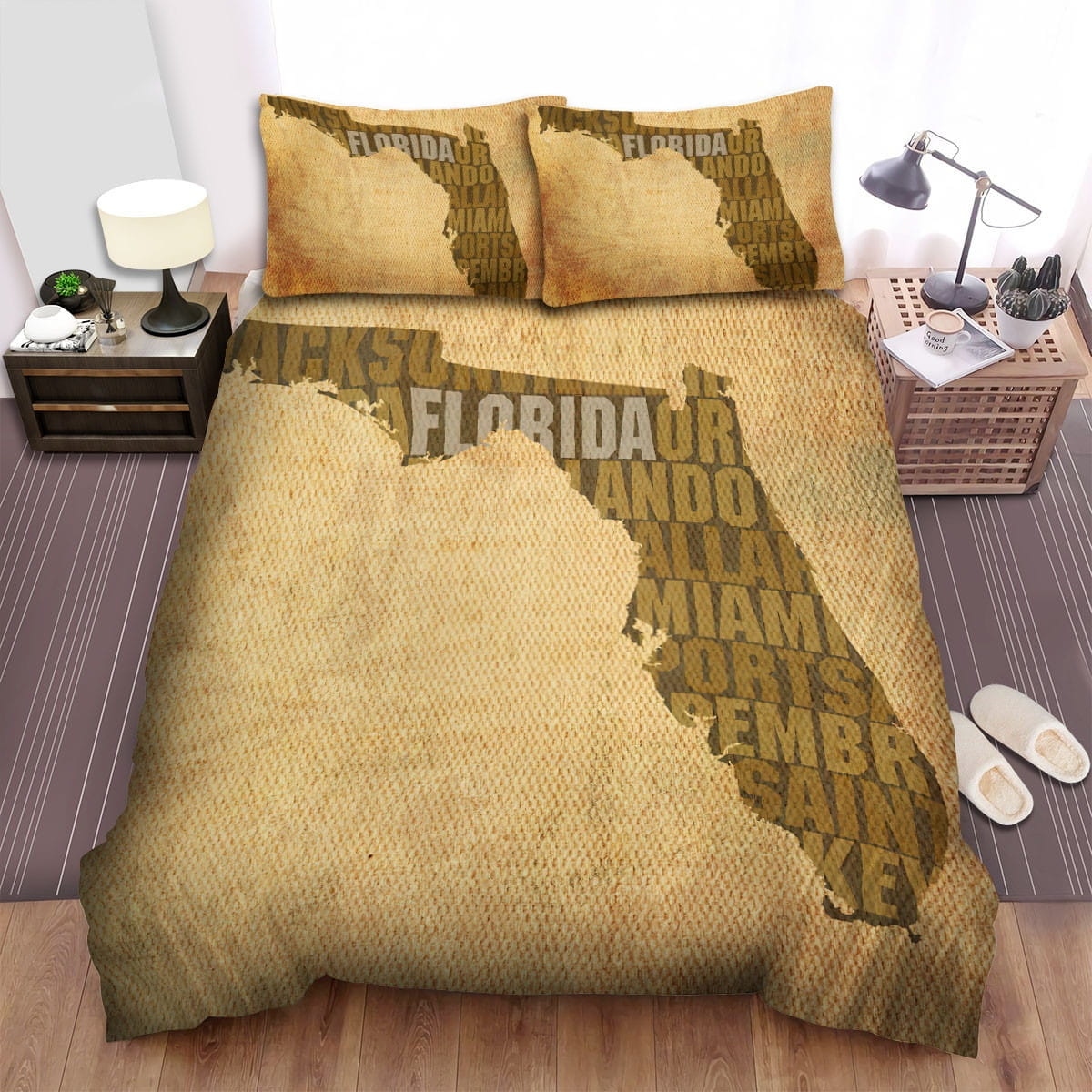 Florida State Map Word Art Bedding Sets Duvet Cover, Flatsheet, Pillowcase For Your Lover