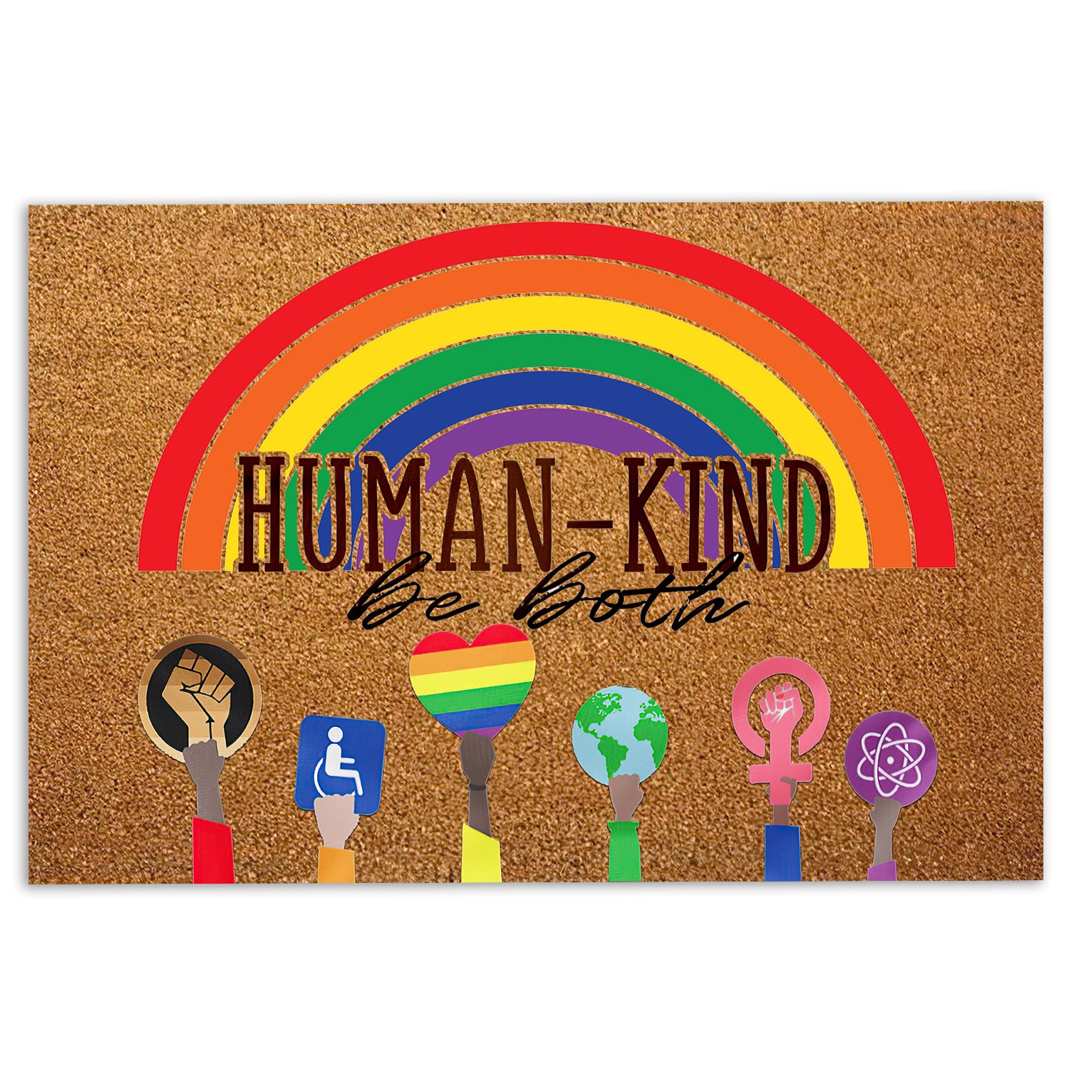 Lgbt Rubber Doormat, Lgbt Pride Support Gift Idea Rainbow Human Kind Be Both Welcome Doormat, Indoor Outdoor Door Mat, Home Decor