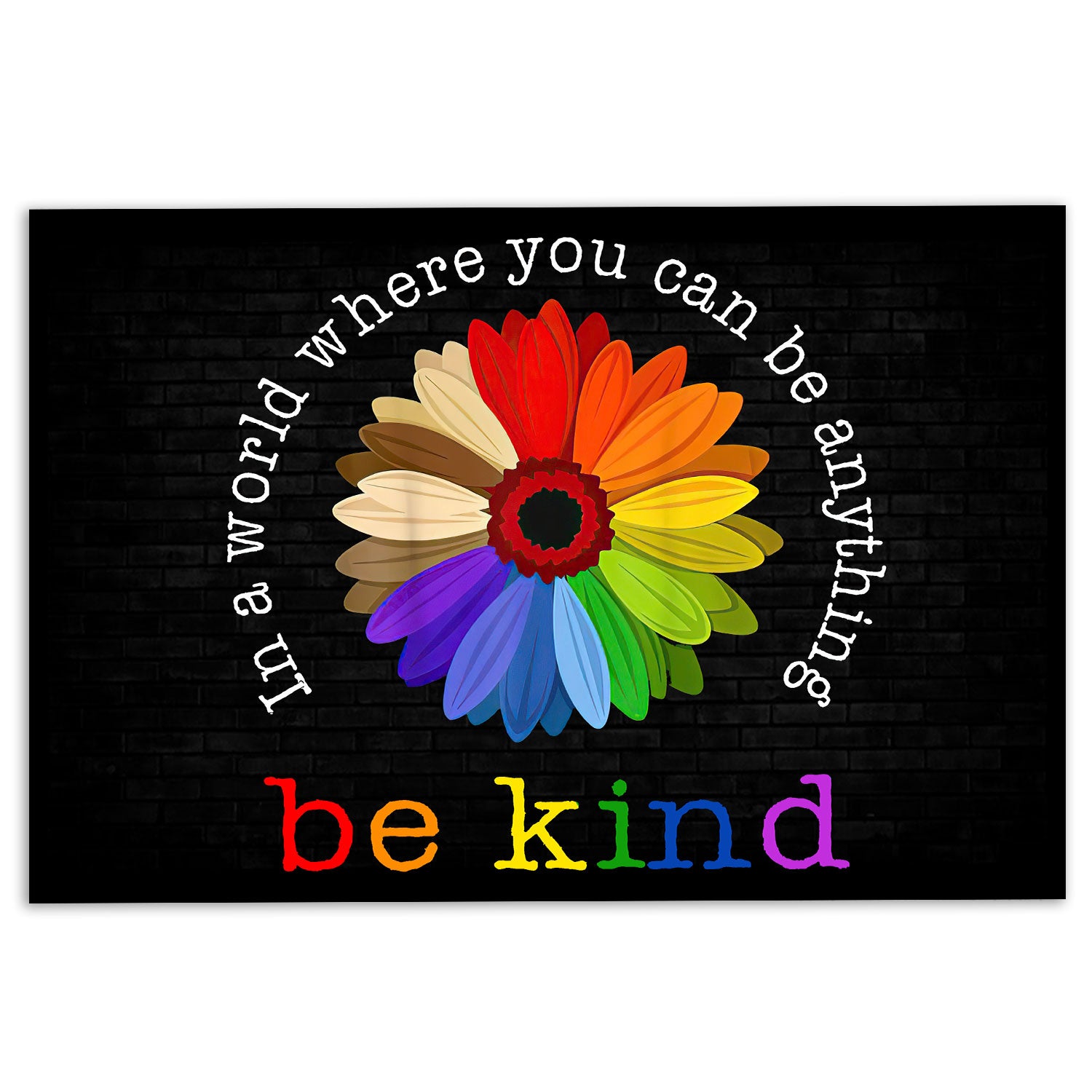 Lgbt Rubber Doormat, Lgbt Rainbow Pride Support Gift Idea Be Kind Sunflower Black Welcome Doormat, Indoor Outdoor Door Mat, Home Decor